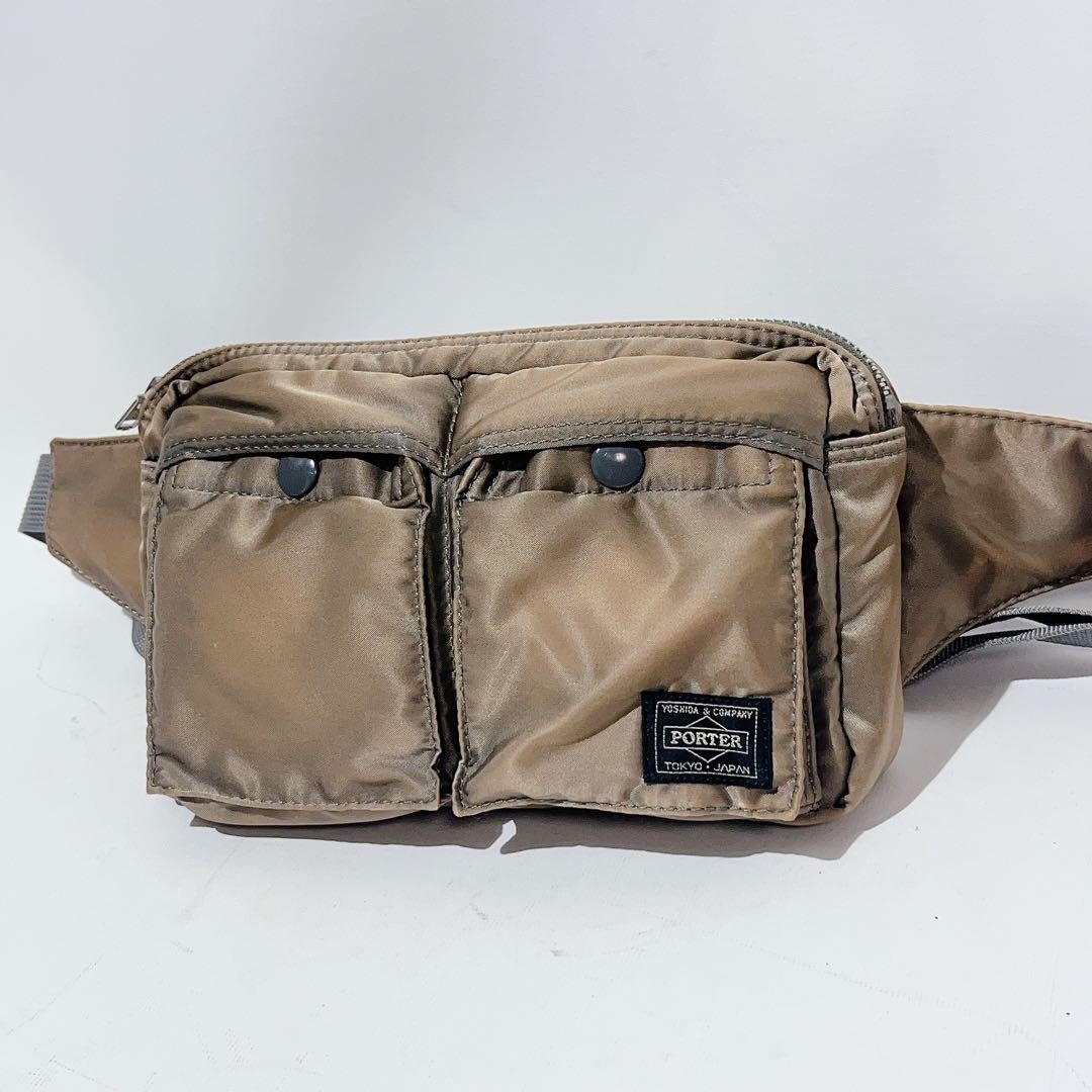 Authentic 吉田カバン PORTER タンカー ボディバッグ シルバーグレー 13.5cm x 23cm