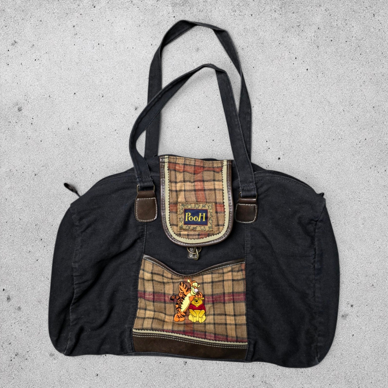 Vintage 1990s Disney Winnie the Pooh Tigger 18″ Duffle Bag Plaid Canvas Handles
