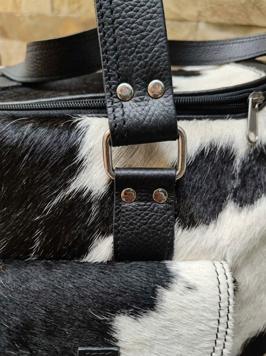 Genuine Cowhide Hair on Leather Duffle Bag | Weekender Overnight Travel/Gym Bag