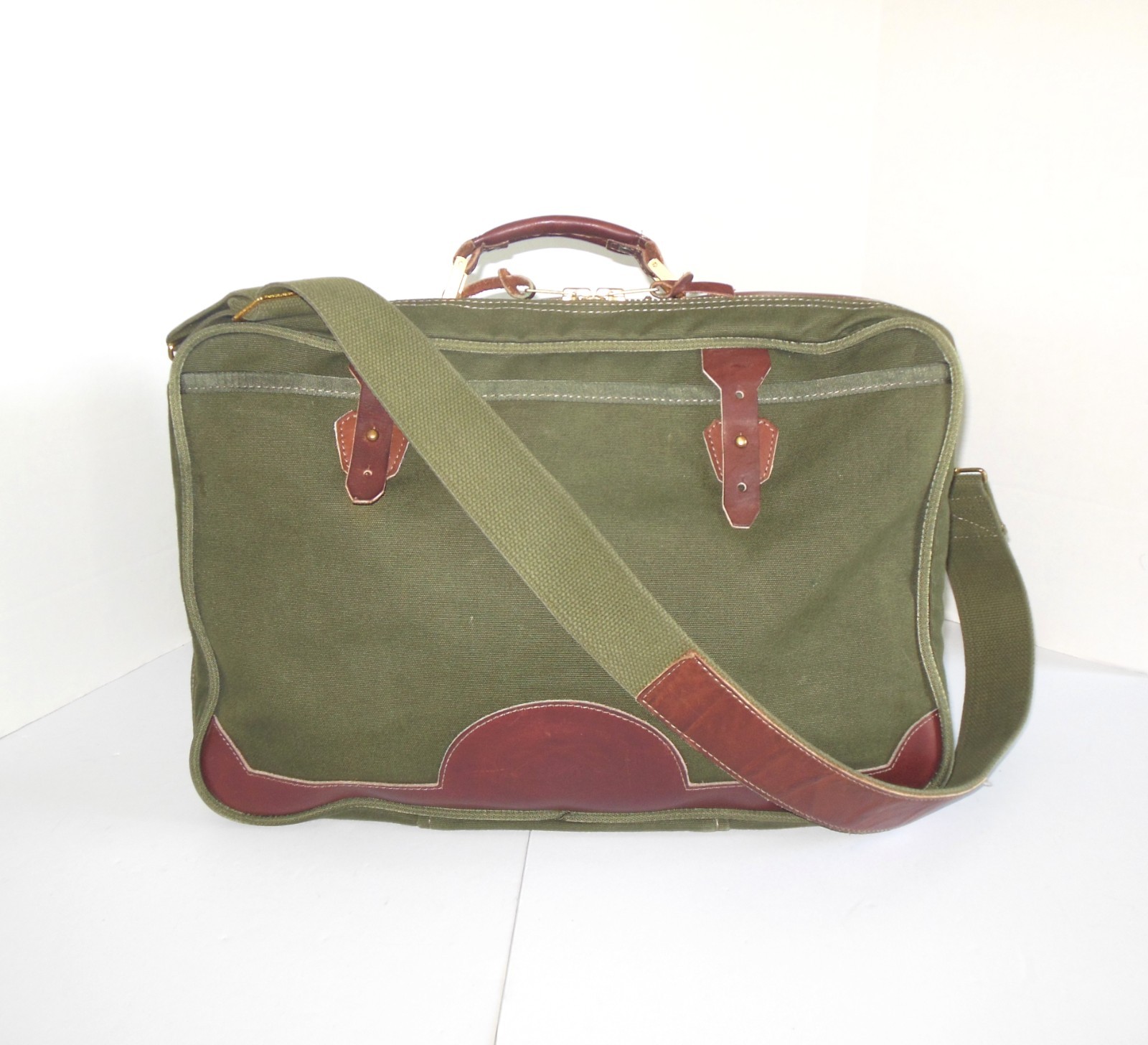 Orvis Battenkill 2 Sided Travel Bag Canvas Leather Green Luggage Carry On