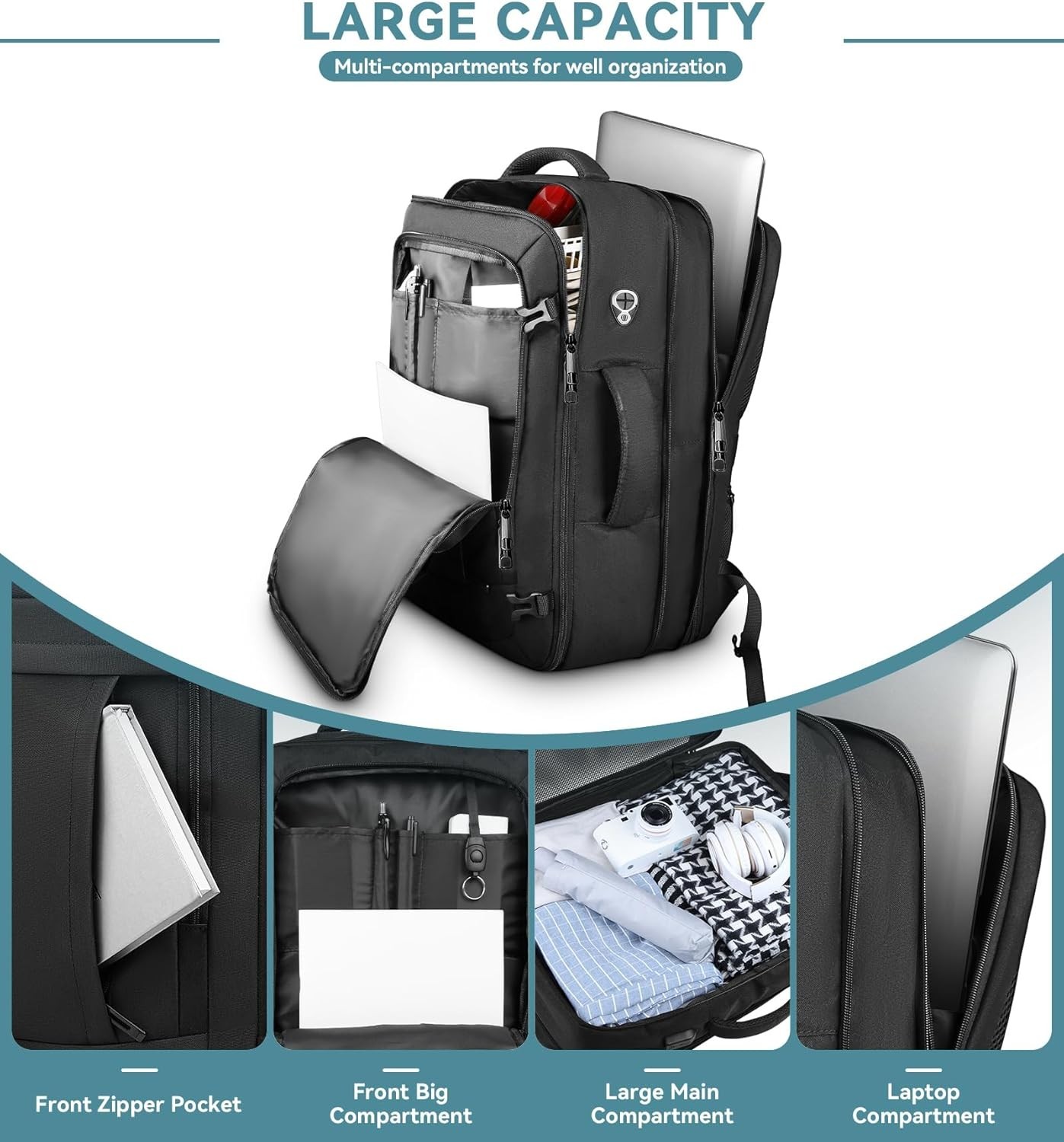 Travel Backpack, 50L Expandable Extra Large Laptop Backpack, Carry On Backpack