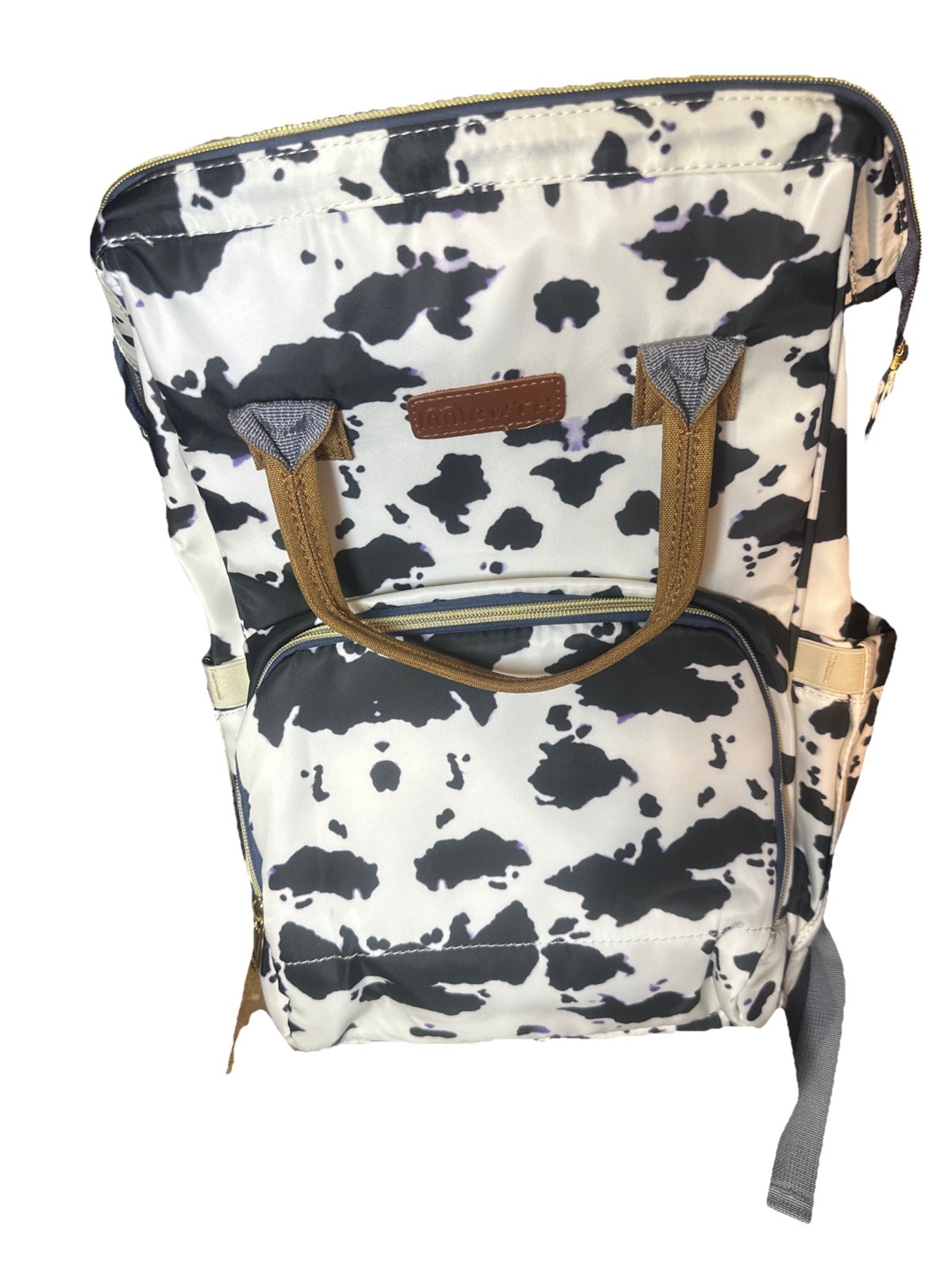 Cow Print Black Backpack Weekender Travel School Diaper Bag Water Resistant