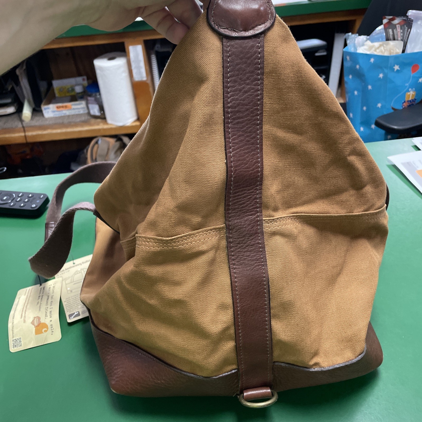 Carhartt Bag Made In USA 125th Anniversary Duffel Duck Leather Brass 18×10.5×10”