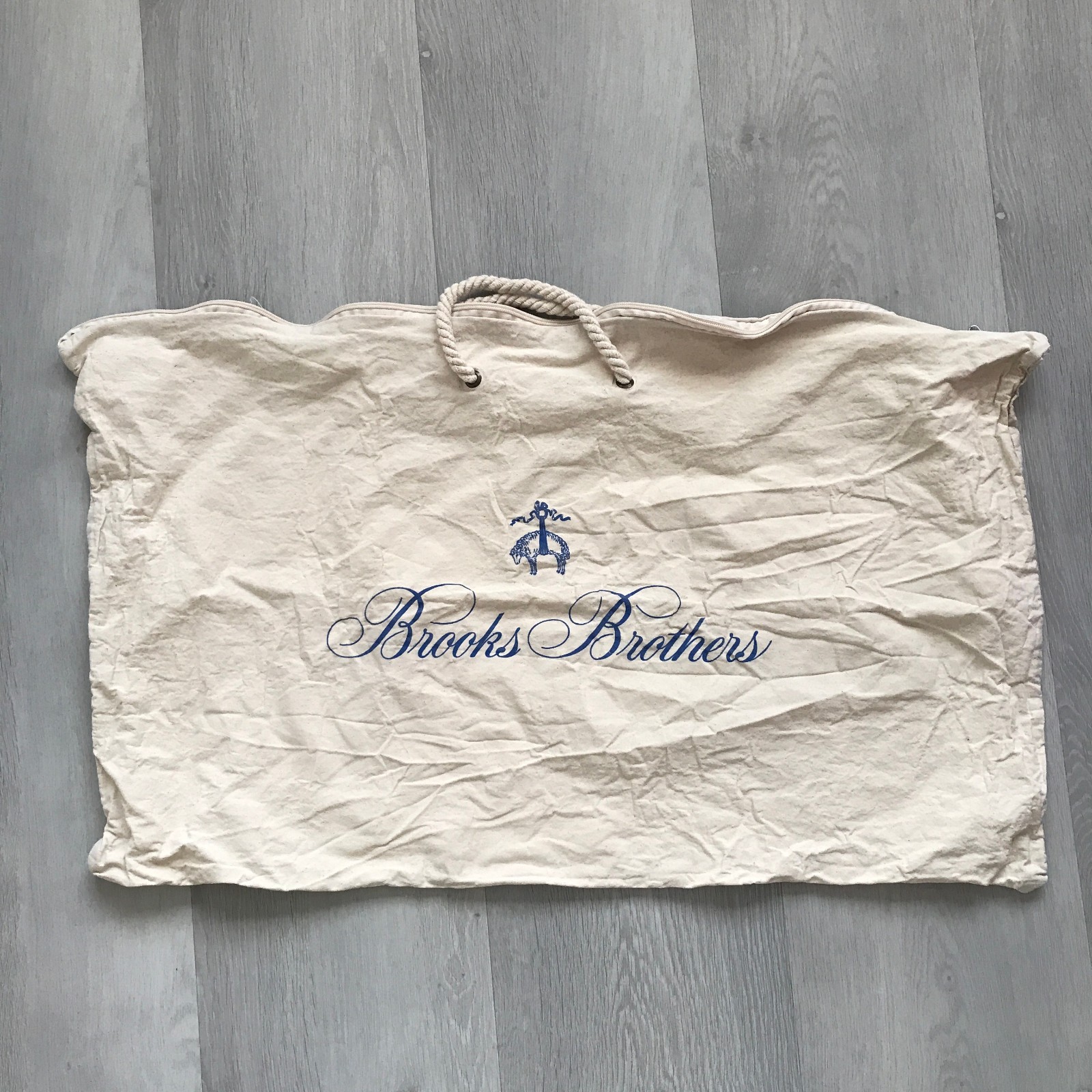 Brooks Brothers Duffle Tote Garment Bag Natural White Rectangle Boxy Two Handel