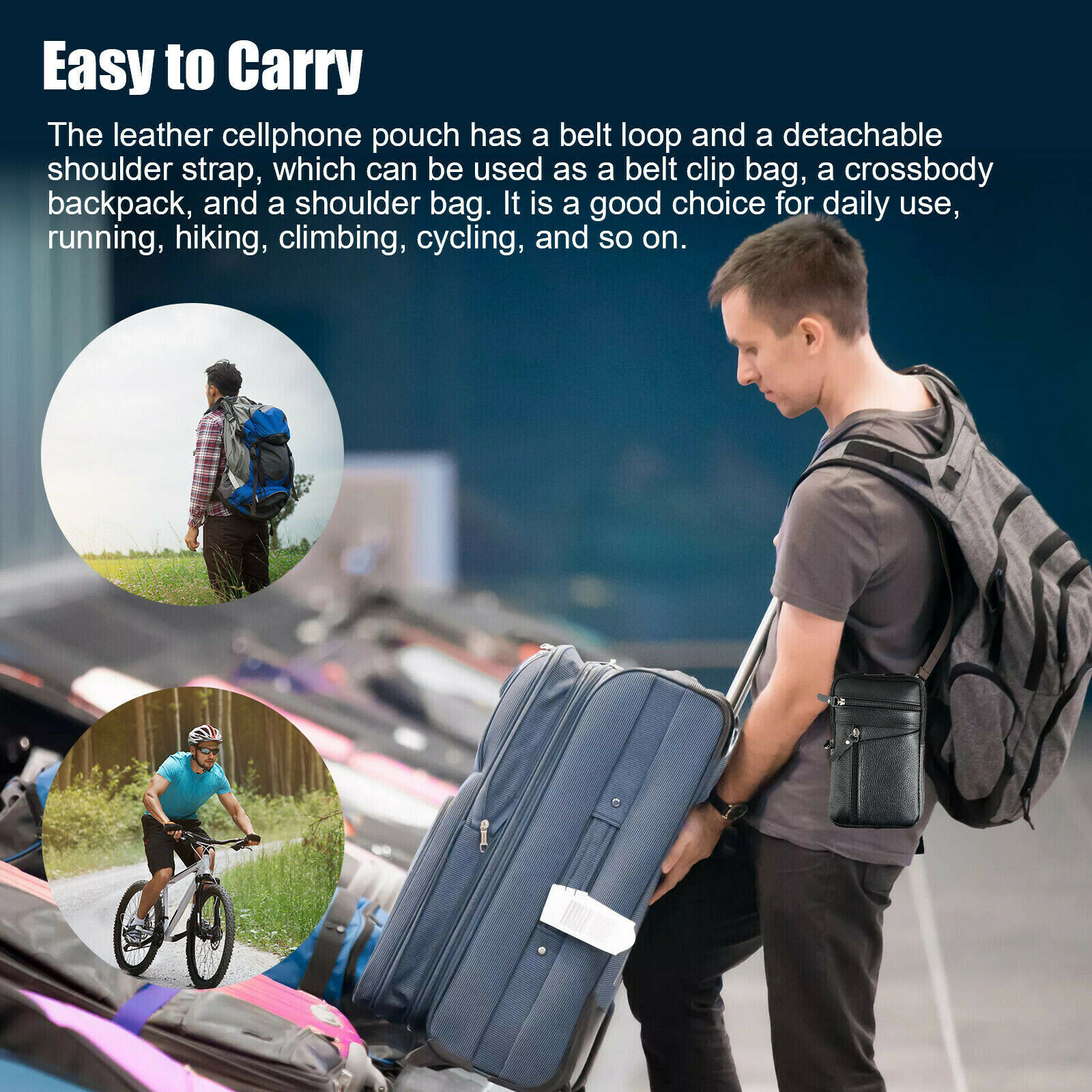 Men Leather Cell Phone Loop Belt Bag Waist Holster Pack Shoulder Pouch Crossbody