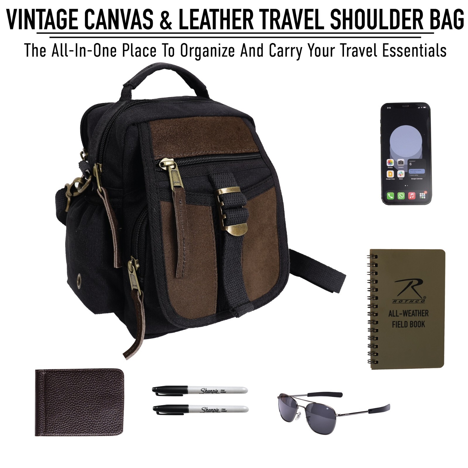 Rothco Small Messenger Canvas & Leather Everyday Utility Travel Crossbody Bag