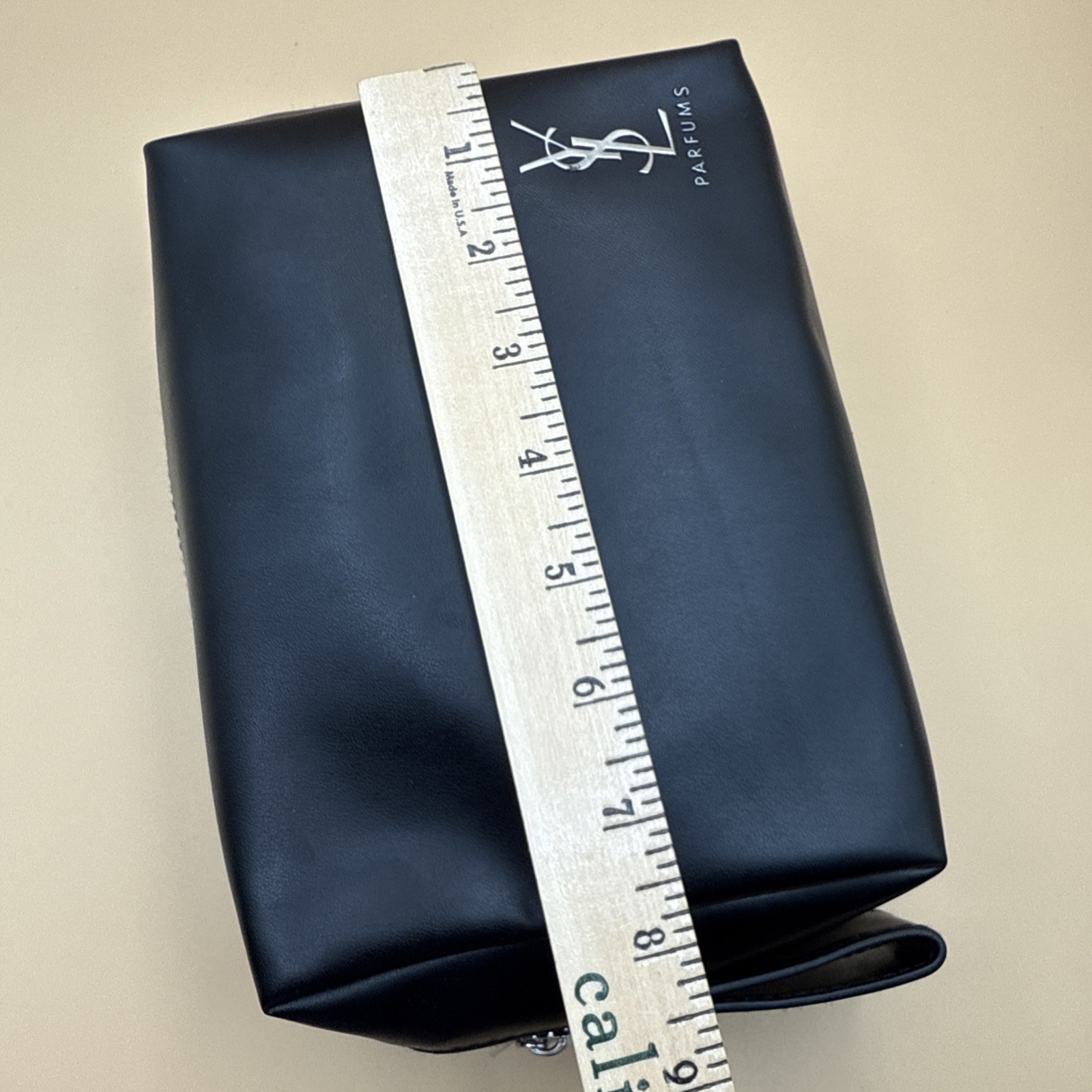 YSL Yves Saint Laurent Black Faux Leather Silver Logo Toiletry Makeup Bag
