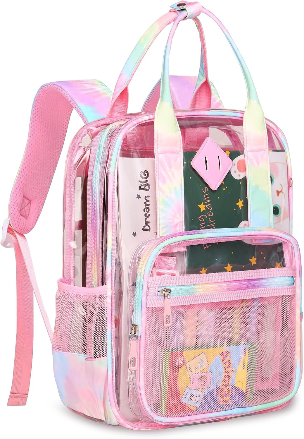 Clear Backpack Heavy Duty, PVC Clear Bag for Stadium Events See through Pink Boo