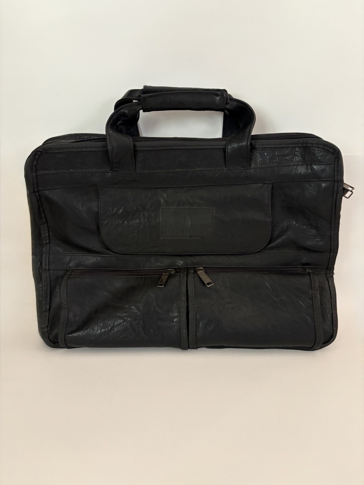 Vintage London Fog Leather Briefcase Expandable Laptop Portfolio Messenger Black