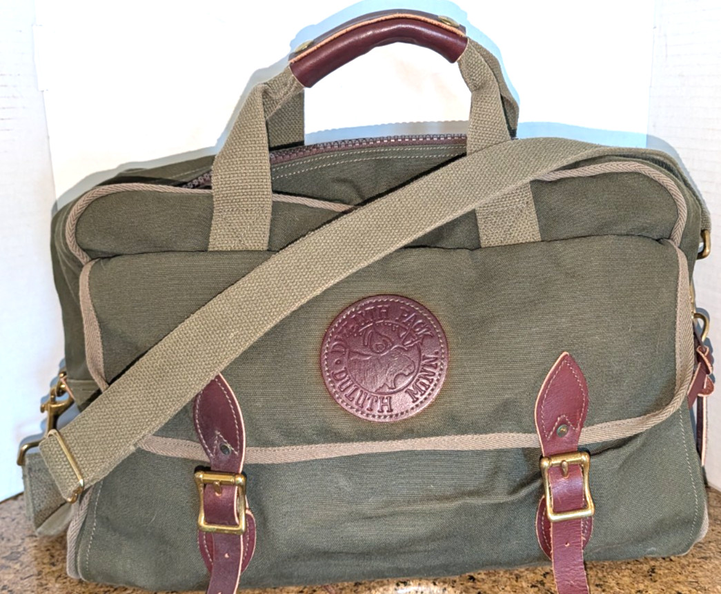 Vintage Duluth Pack Everyday Briefcase Messenger Bag travel khaki green canvas
