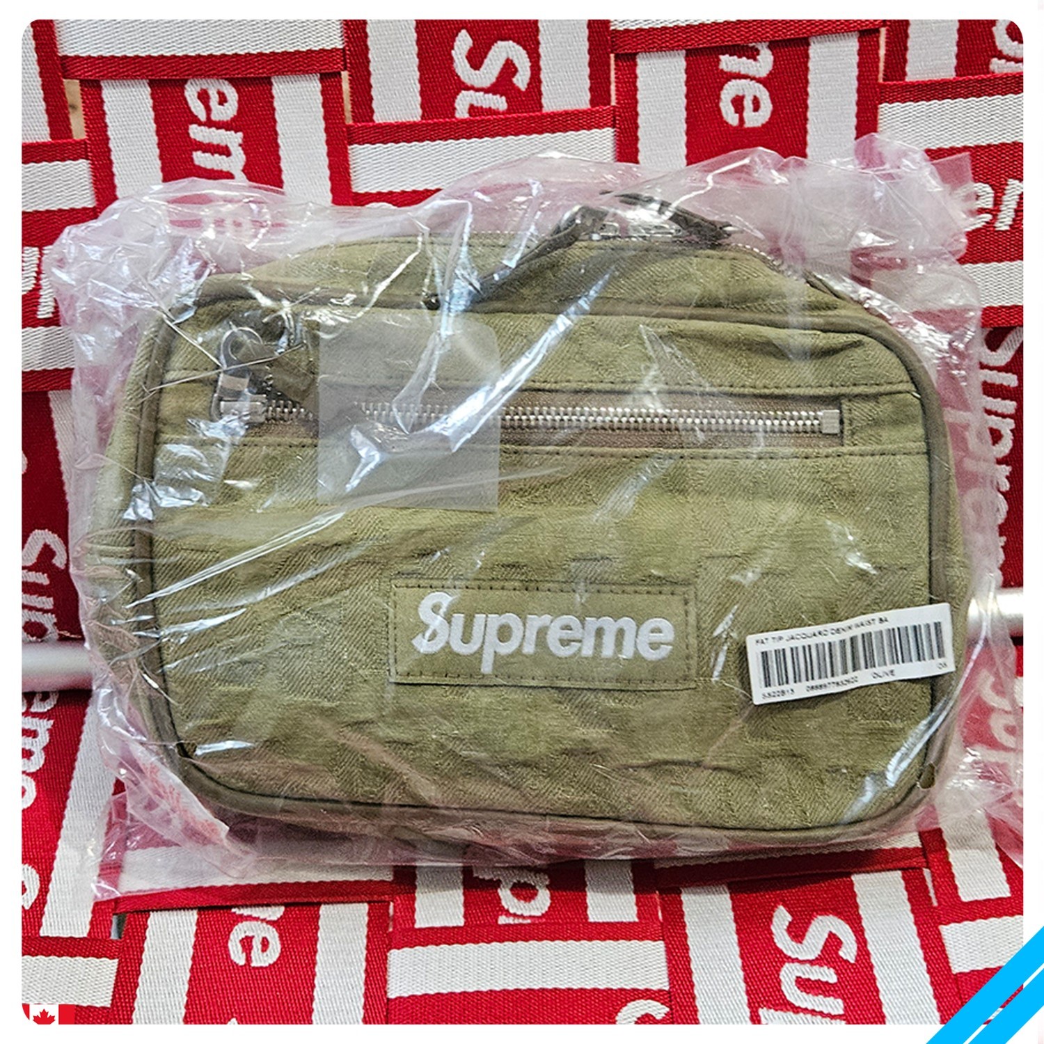 Supreme Fat Tip Jacquard Denim Waist Bag Olive SS22 Brand New Deadstock