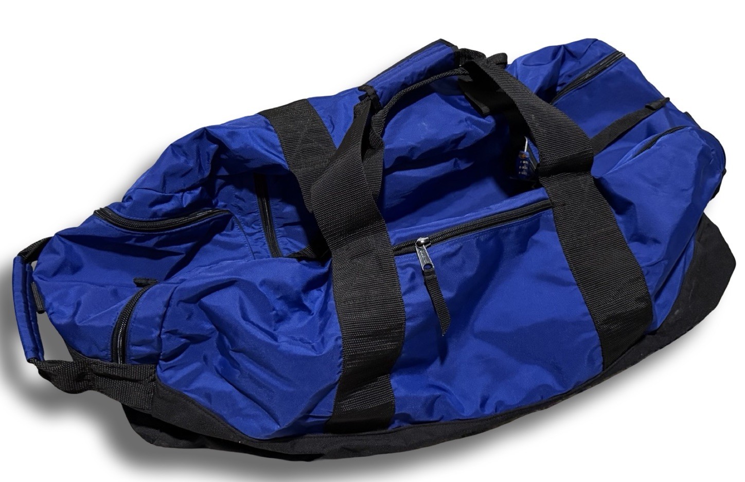 LL Bean Duffle Bag Medium Adventure Royal Blue/Black Travel Gym Nylon 05382 VTG