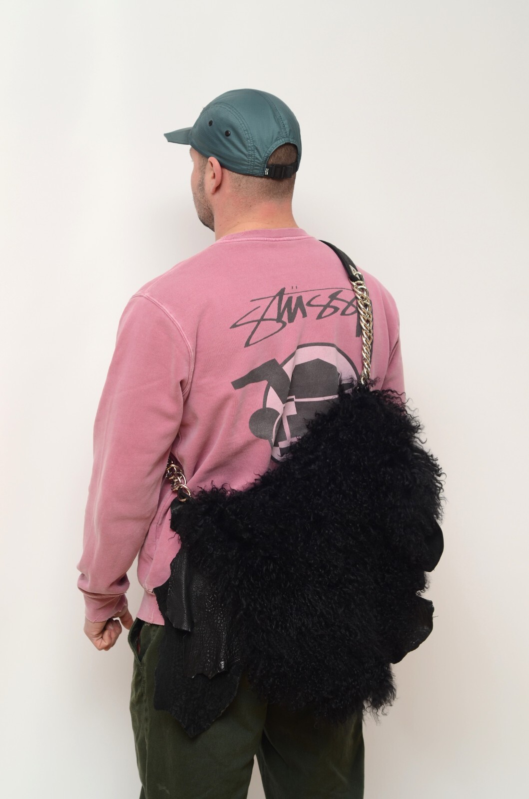 VENTIDUE Los Angeles Avantgarde Unisex Black Genuine Leather Fur Bag MadeinItaly