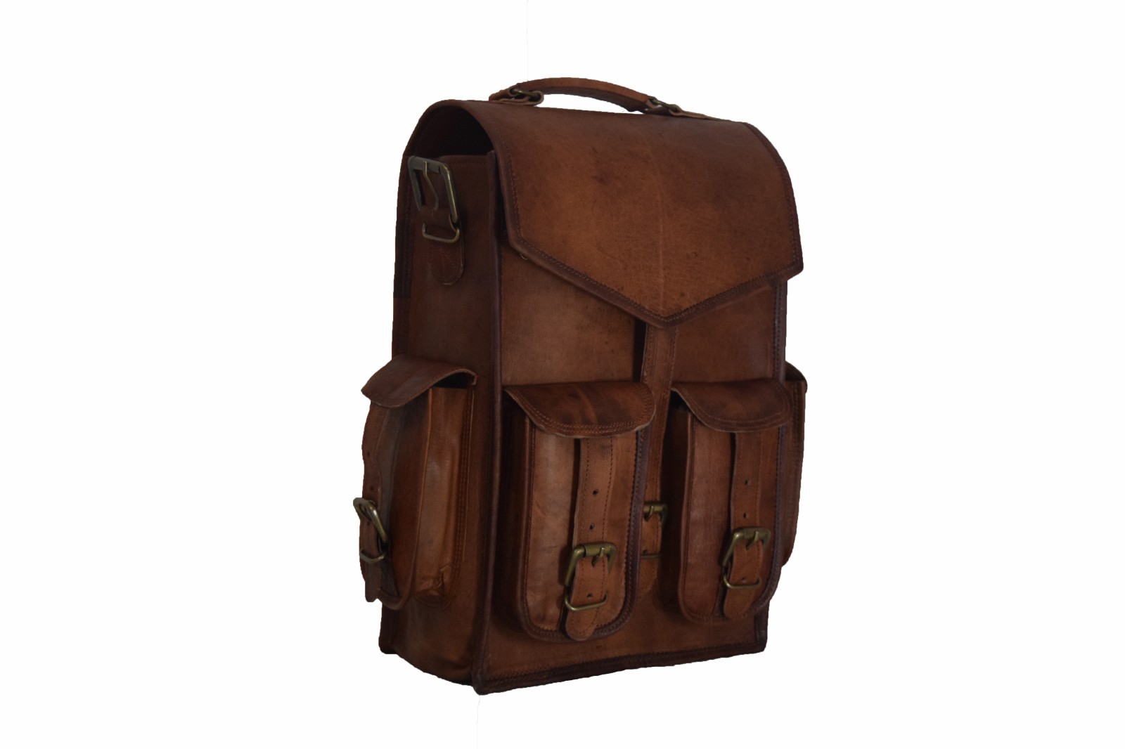 Leather Backpack Convertible Messenger Bag Laptop Satchel Rucksack Shoulder14 In