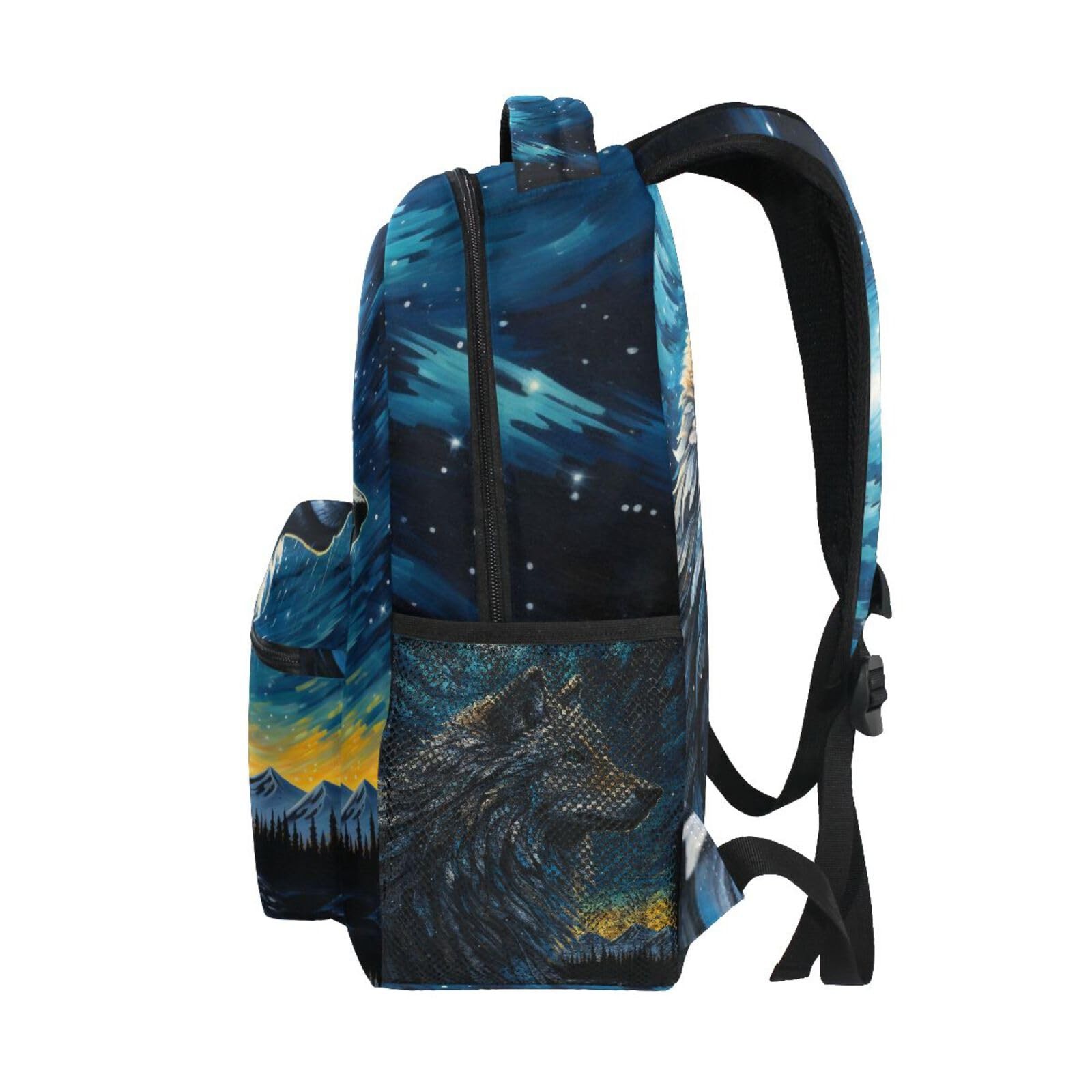 Wolf Blue Starry Sky Backpack Fits 3rd/4th/5th Grade Bookbag Travel Laptop