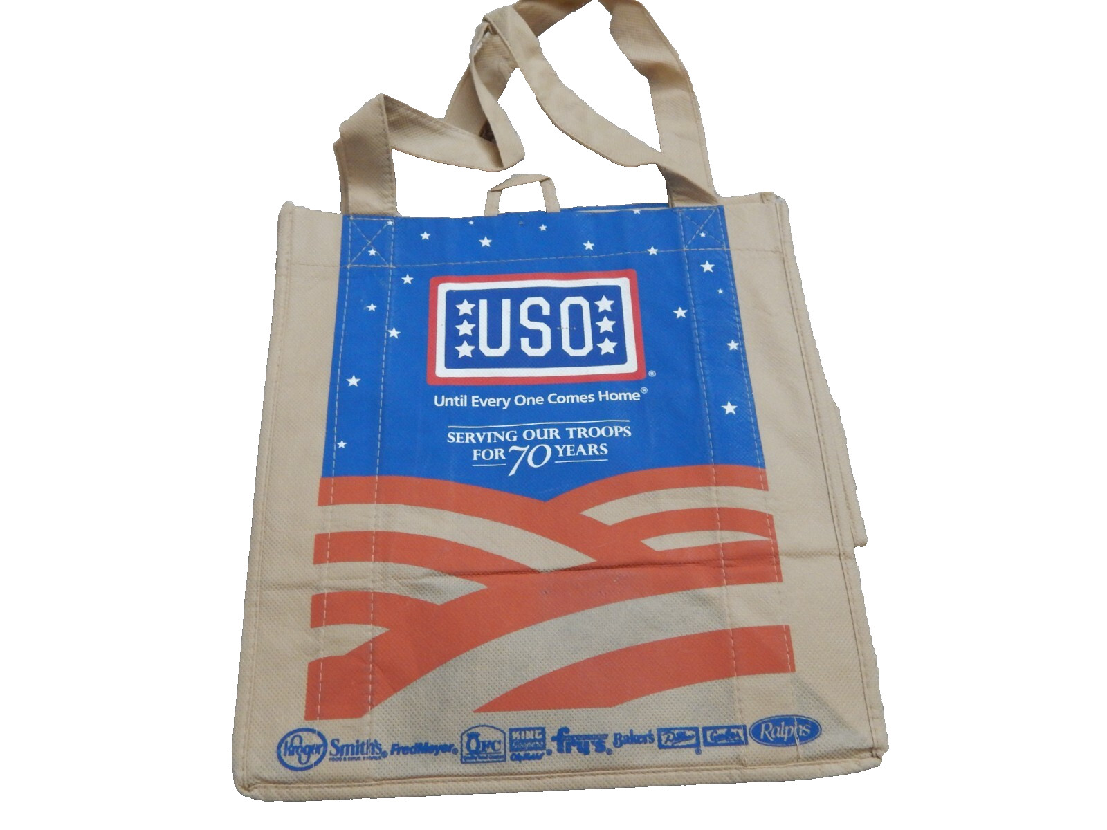 USO SERVING OUR TROOPS MILITARY REUSABLE BAG TOTE ECO FRIENDLY