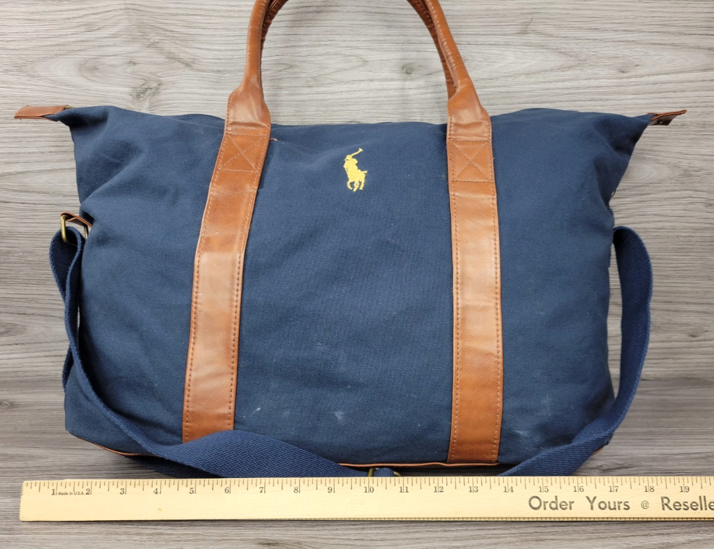 Vintage World of Polo Ralph Lauren Promotional Canvas & Leather Blue Duffle Bag