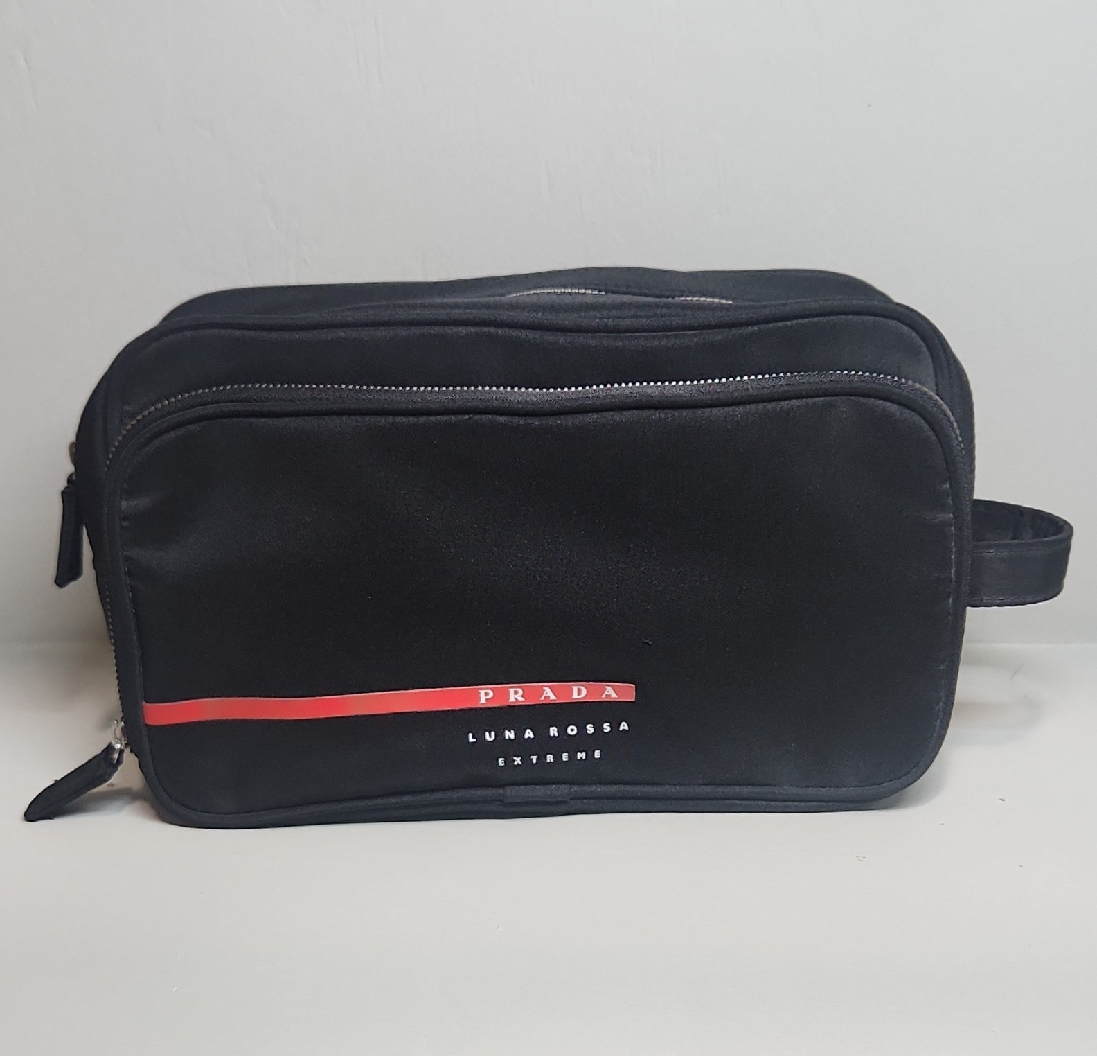 PRADA Luna Rossa Extreme Black Zip Toiletry Bag Dopp Kit Lined Top Handle
