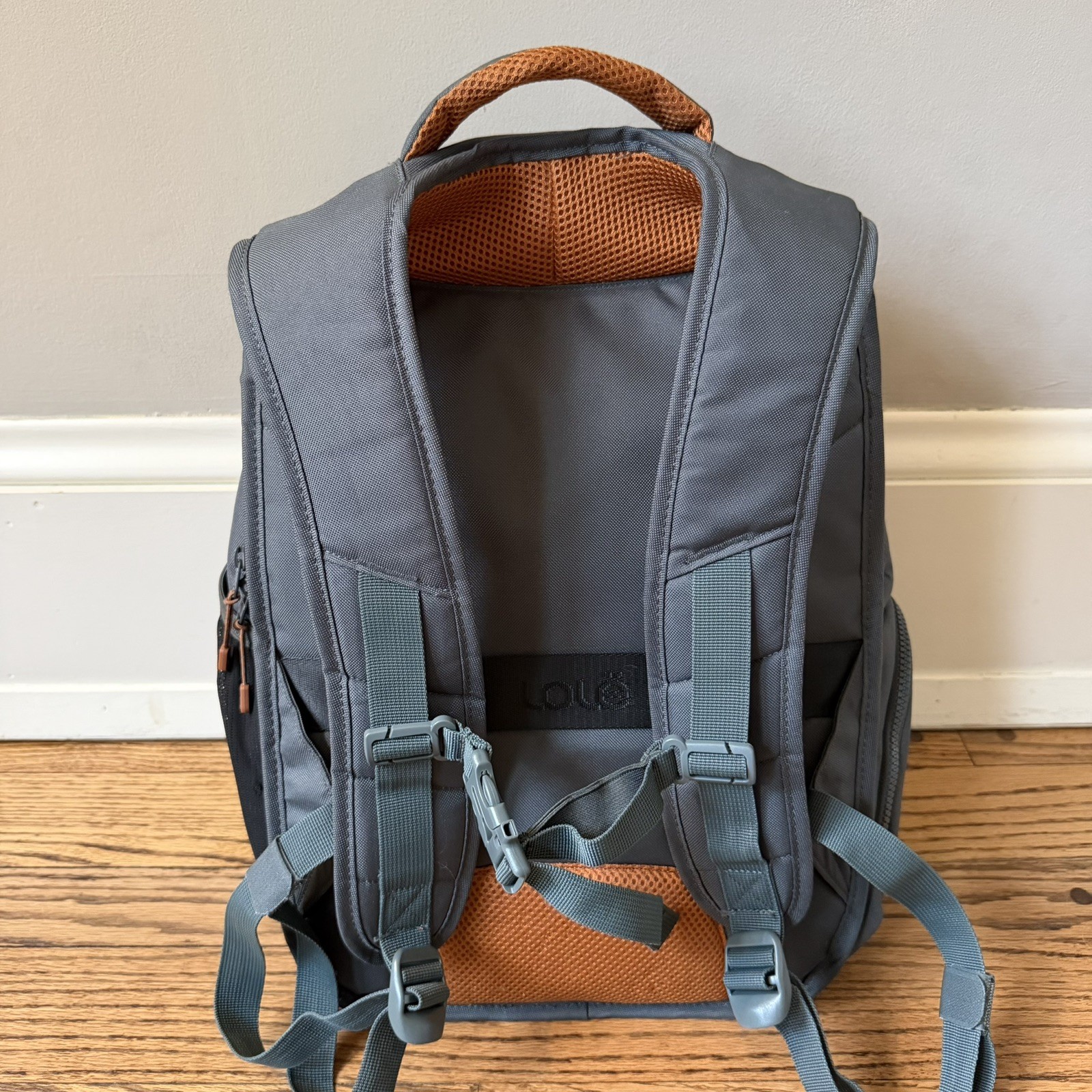 LOLE Quilted Backpack Gray Orange Laptop Compartment Travel Daypack Multi Pocket