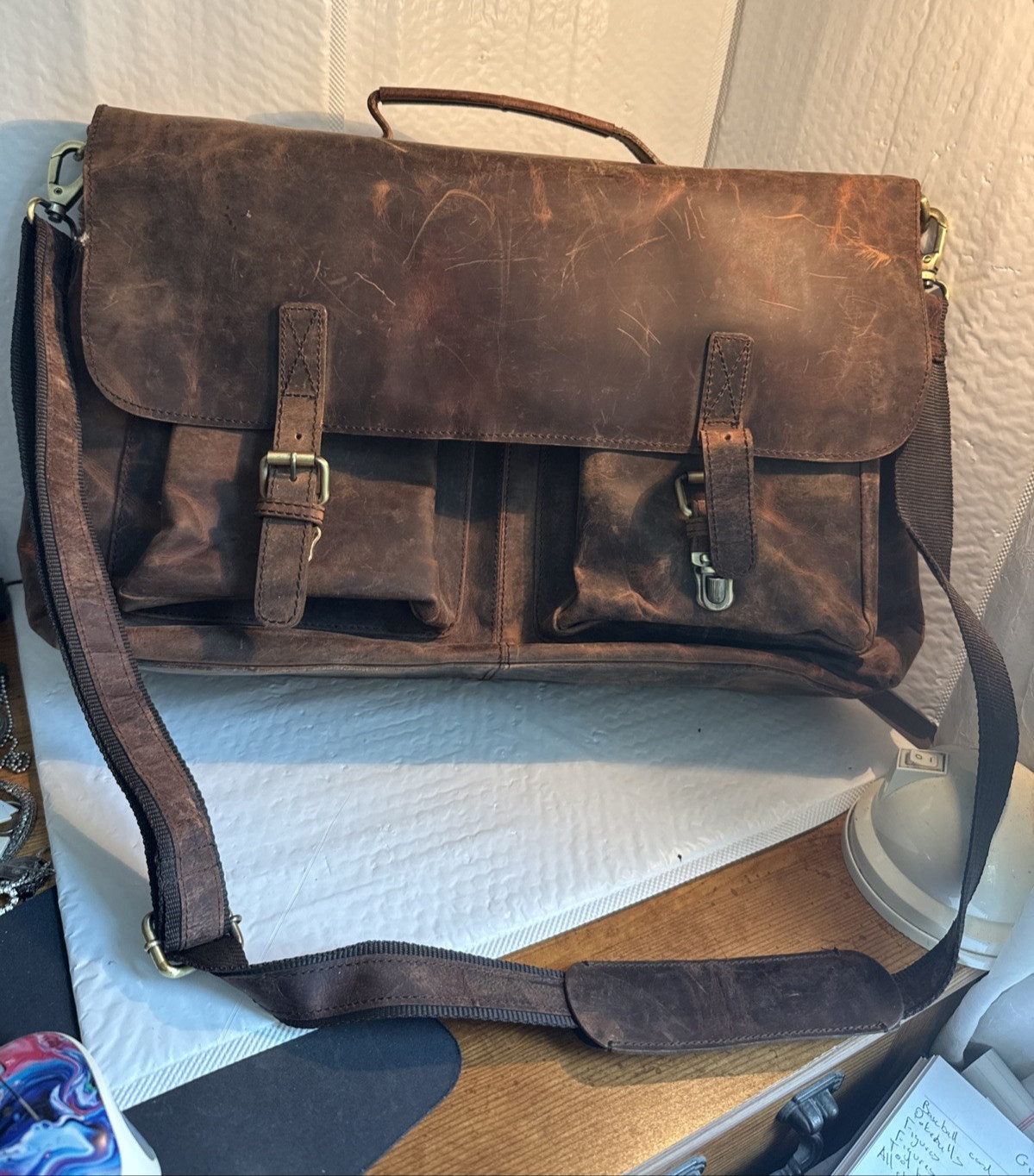 KomalC Brown Tan Buffalo Leather Briefcase Laptop Messenger Satchel Bag 20″