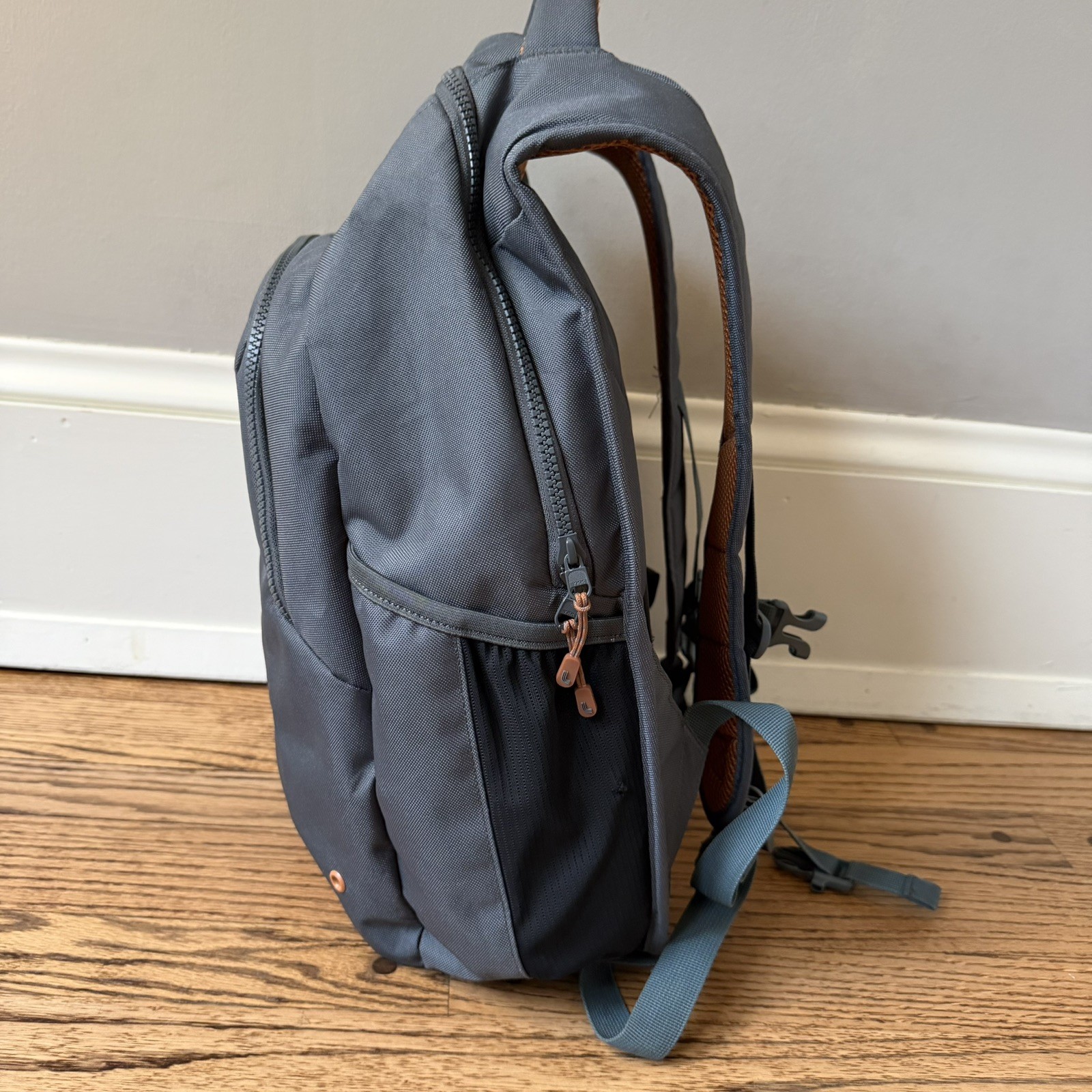 LOLE Quilted Backpack Gray Orange Laptop Compartment Travel Daypack Multi Pocket