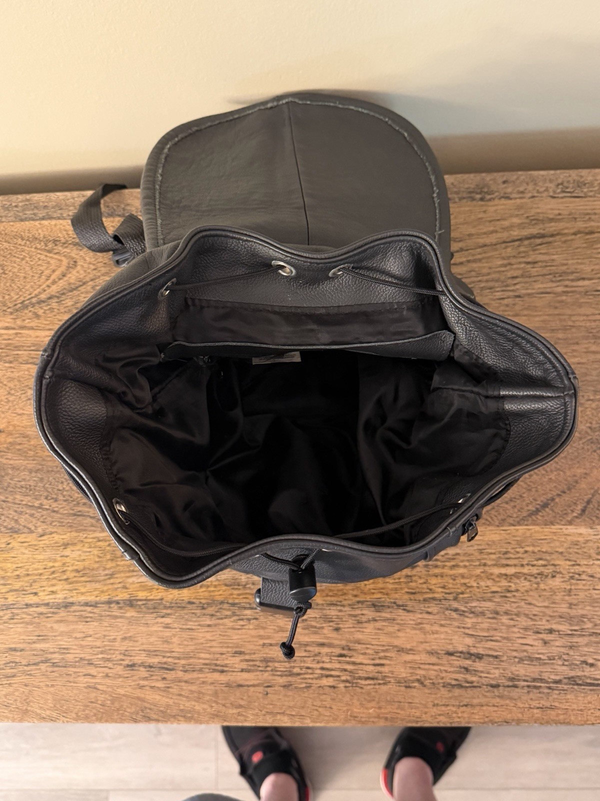 Black Men’s Backpack with Drawstring, Buckle, Zip Closures and Pockets