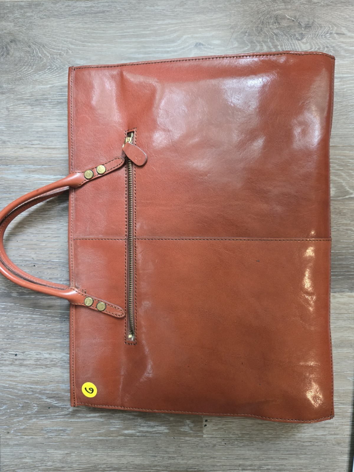 MONSAC Brown Zip Briefcase/Document Case Adjustable Strap Double Handles Pockets