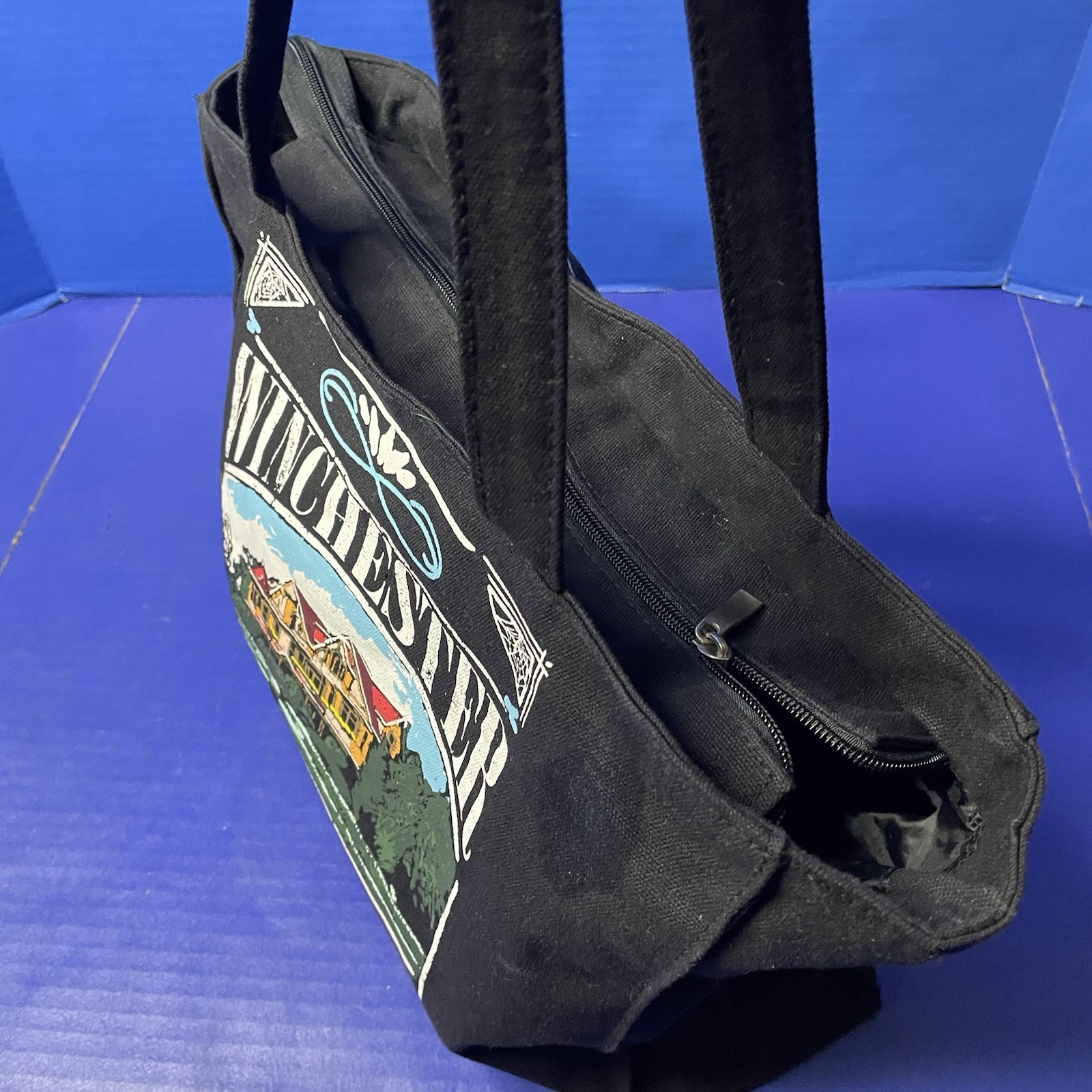 Winchester Mystery House Tote Bag Double Sided Zip Closure 14x11in Canvas Black
