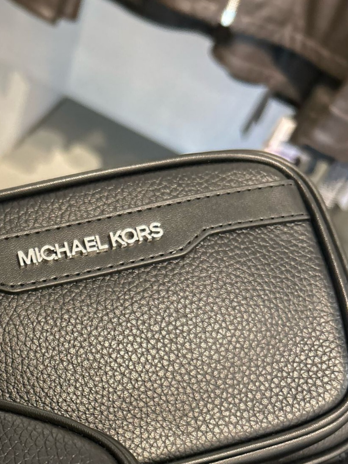 Michael Kors Cooper Men Pebbled Leather Crossbody Camera Bag with Pouch Black