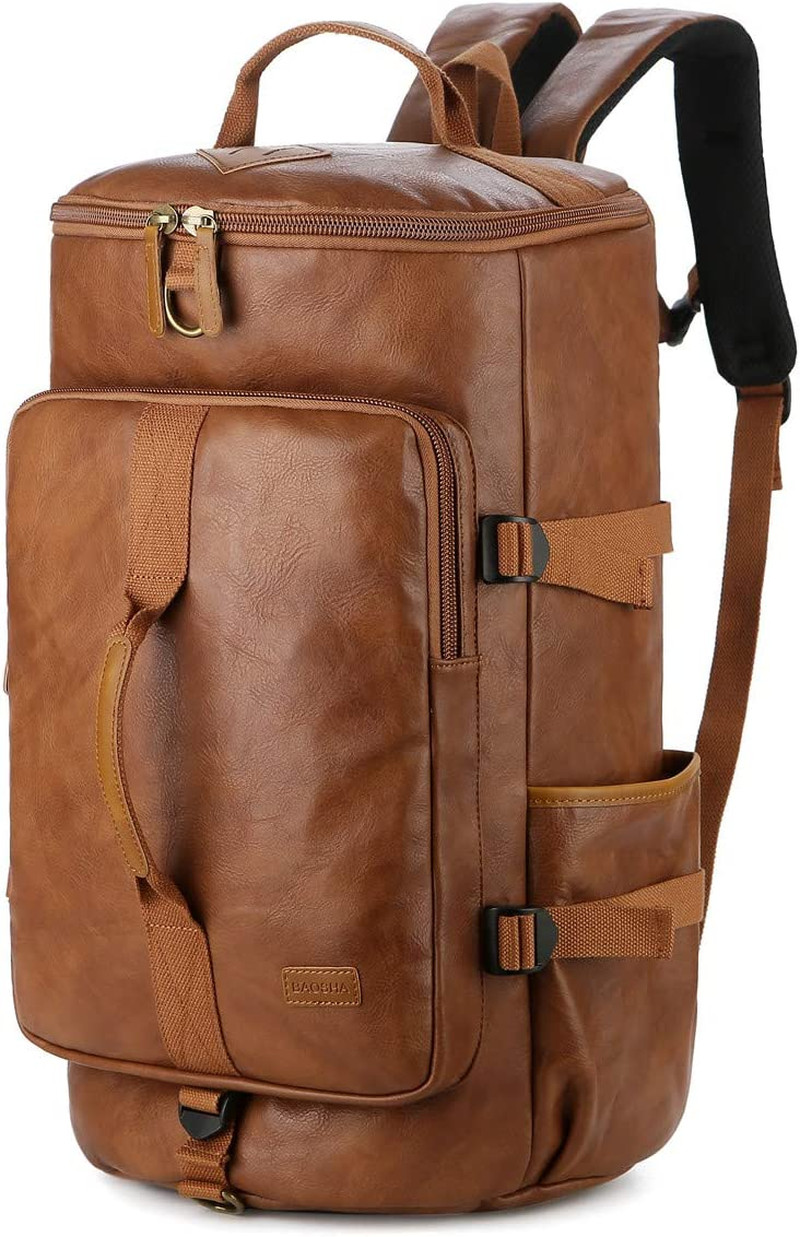 Stylish Vegan Leather Men Weekender Travel Duffel Tote Bag Backpack Travel Hikin