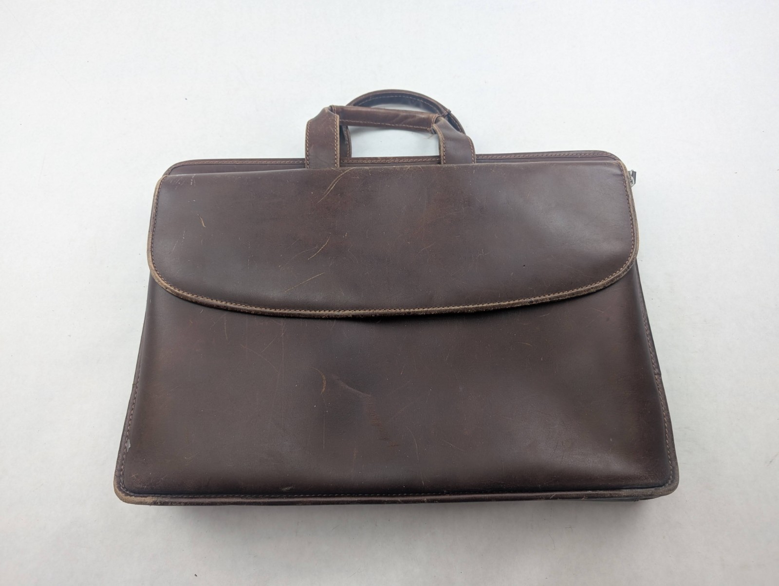 Johnston & Murphy Brown Leather Zip Briefcase Shoulder Messenger Laptop Bag
