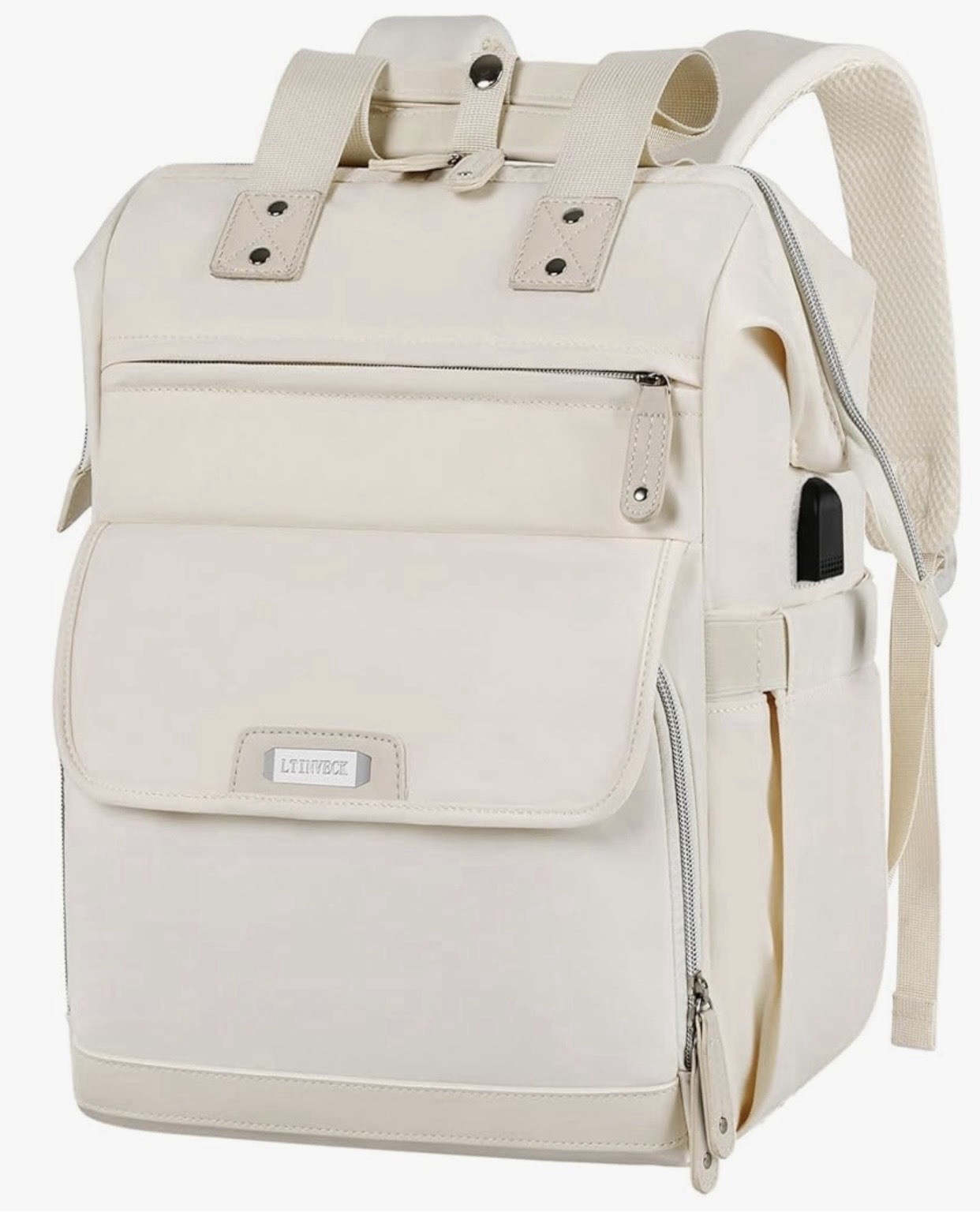 Women’s Laptop Backpack 15.6” Anti-Theft Travel Bag USB Charging Port Apricot