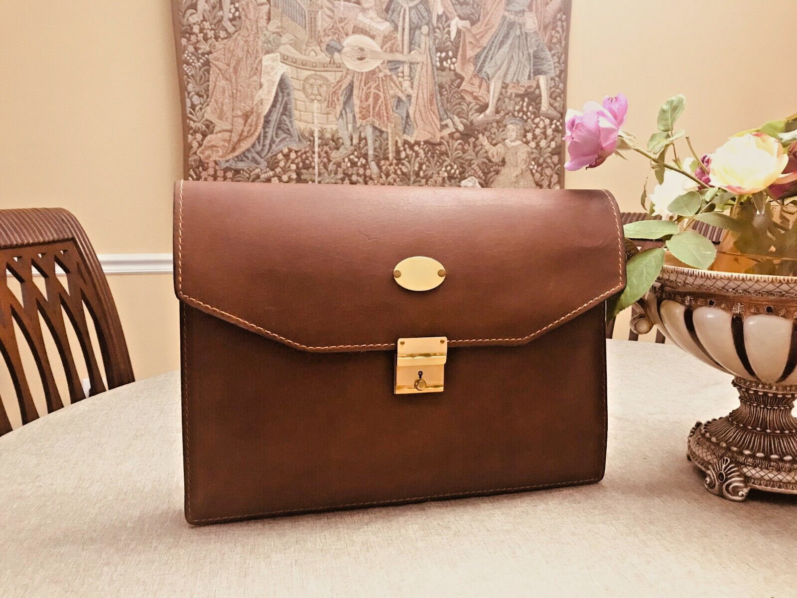 SCHLESINGER BROS. Thick Rustic Belting Leather Briefcase / Attaché / Portfolio