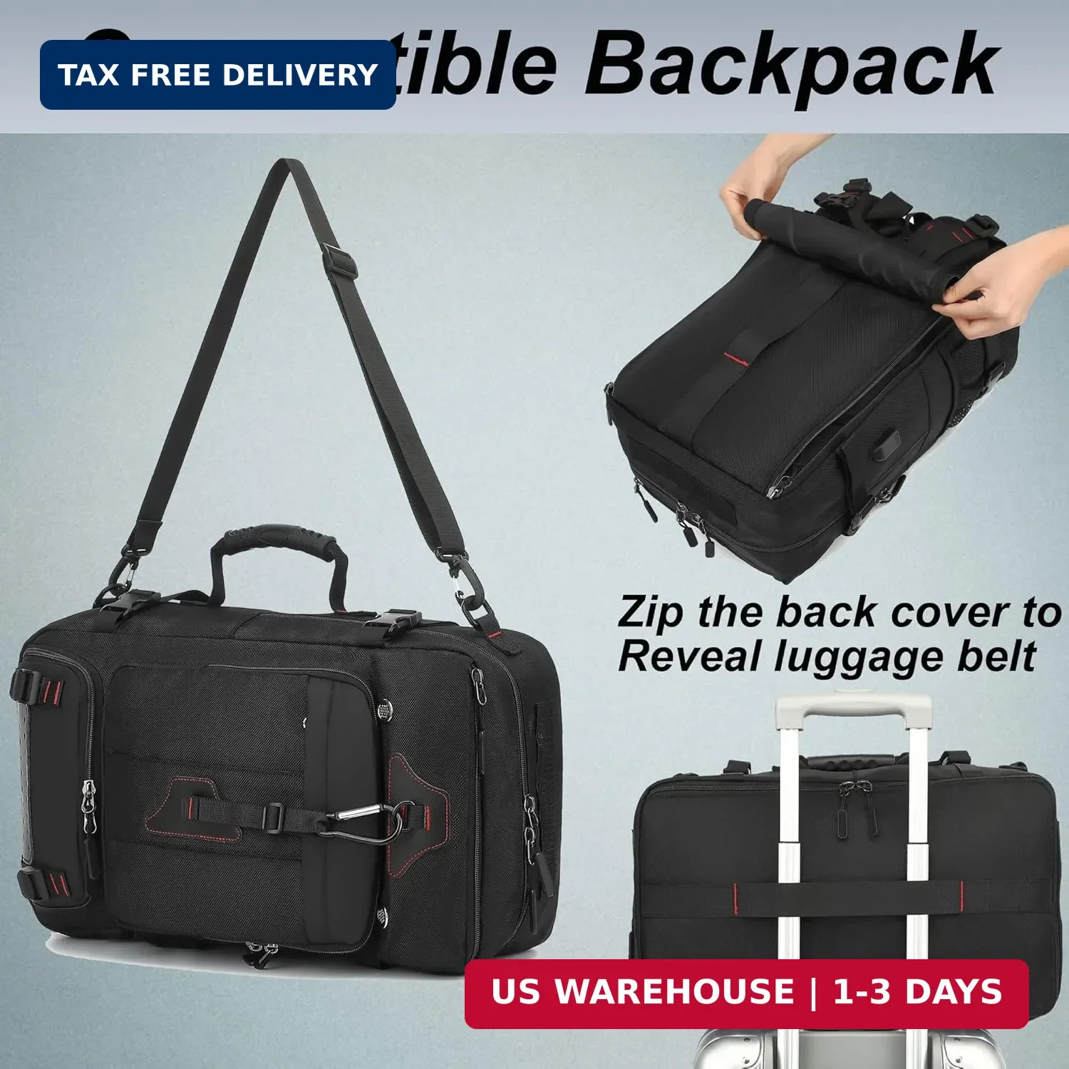 60L Large Travel Backpack with Shoe Compartment, Convertible Utility Backpack fo
