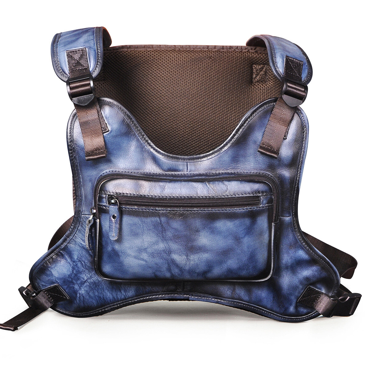 Men Vintage Real Leather Two Straps Chest Rig Bags Rectangle Streetwear Hip-Hop