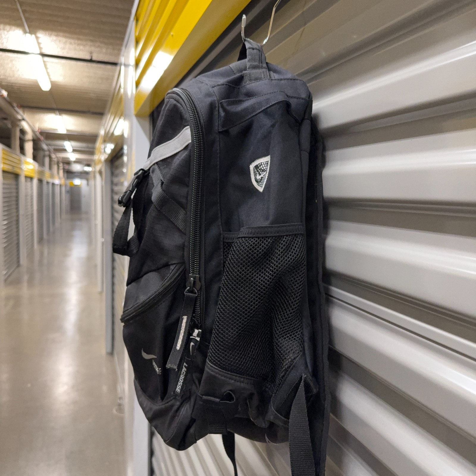 Nike Air Max Lazer Lacrosse Backpack Black Silver Bag Gym Zip Straps LAX