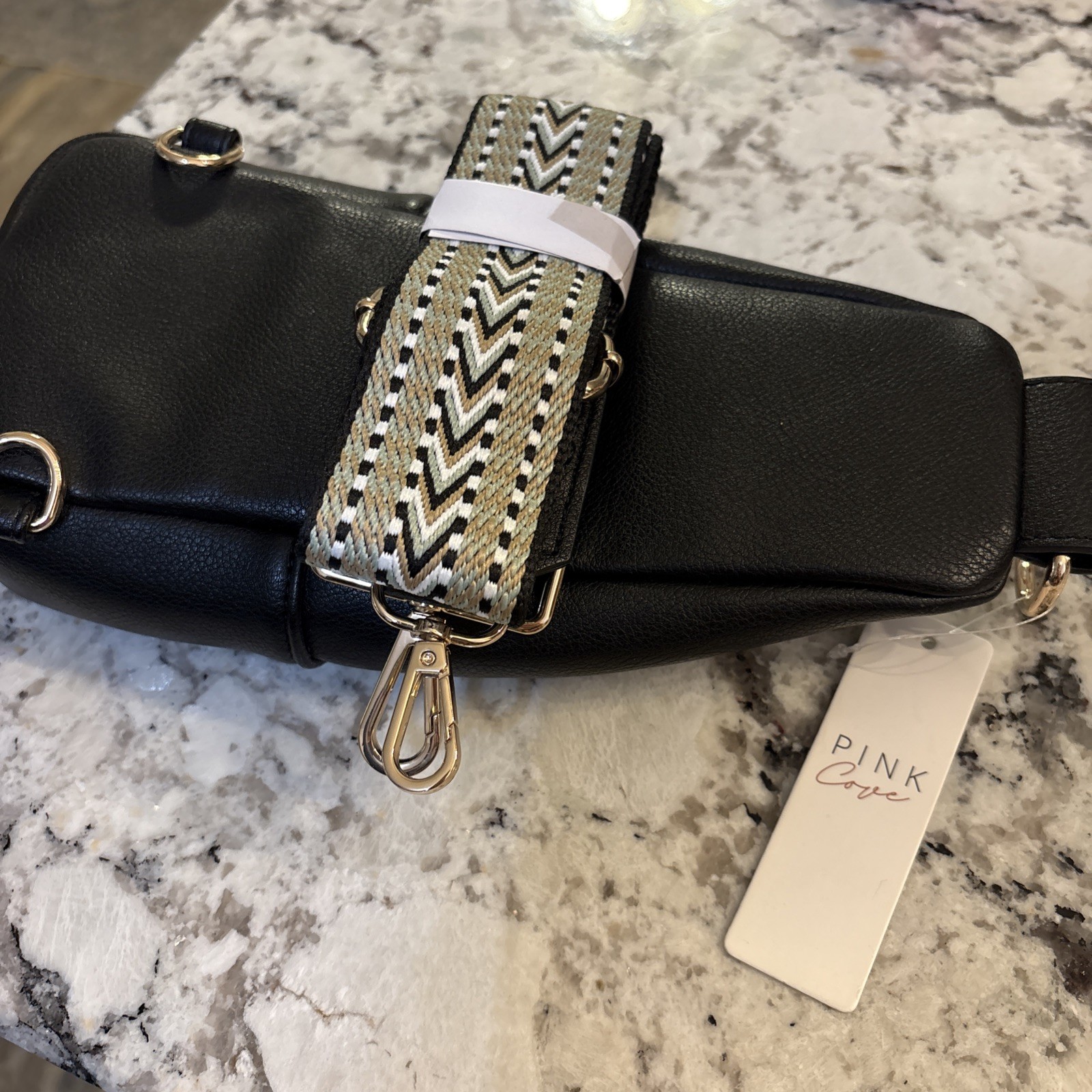 Pink Cove Small Black Crossbody Sling Bag Zip, Adjustable Strap