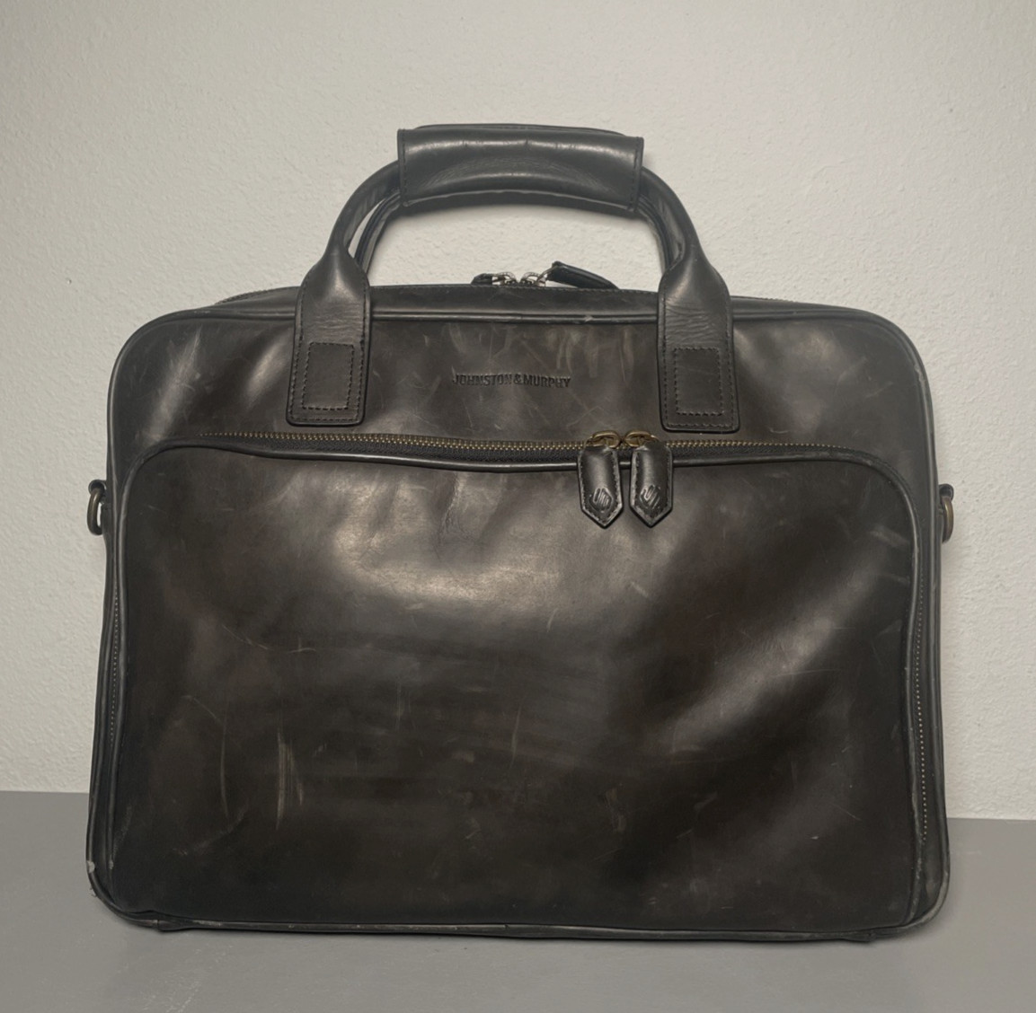 Rare Johnston & Murphy Leather Laptop Briefcase Messenger Bag