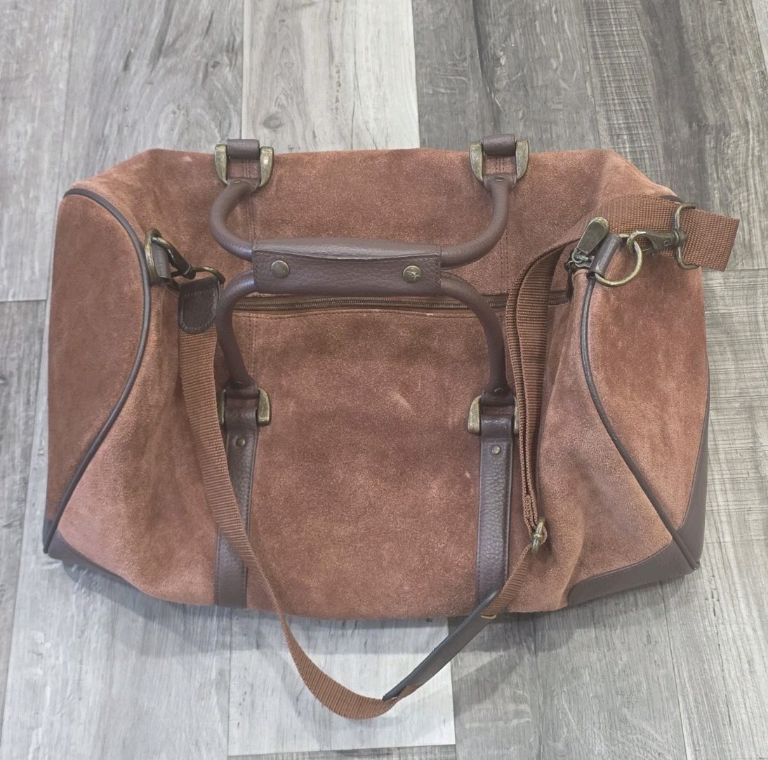 Vtg Marlboro Leather Suede Grit Gear Weekender Duffel Bag Brown Travel 20” NWT