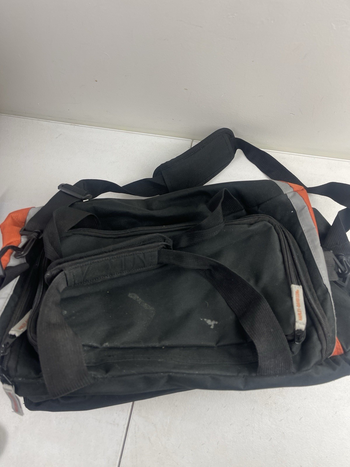 Harley Davidson Duffle Bag 19.5” Inch Black & Orange Polyester Adjustable Straps