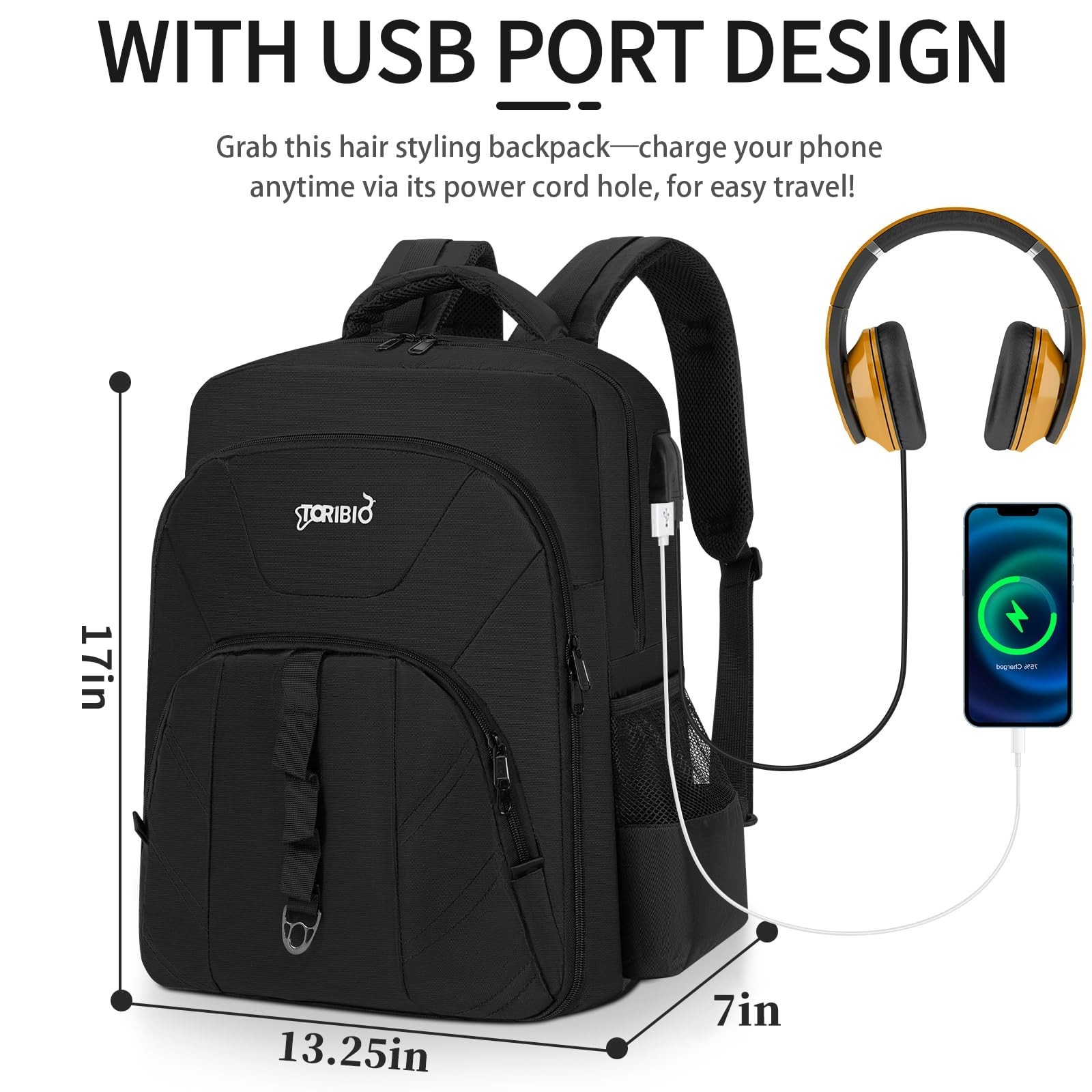 Professional Barber Supplies Backpack – Travel Tool Organizer Bag with USB Port