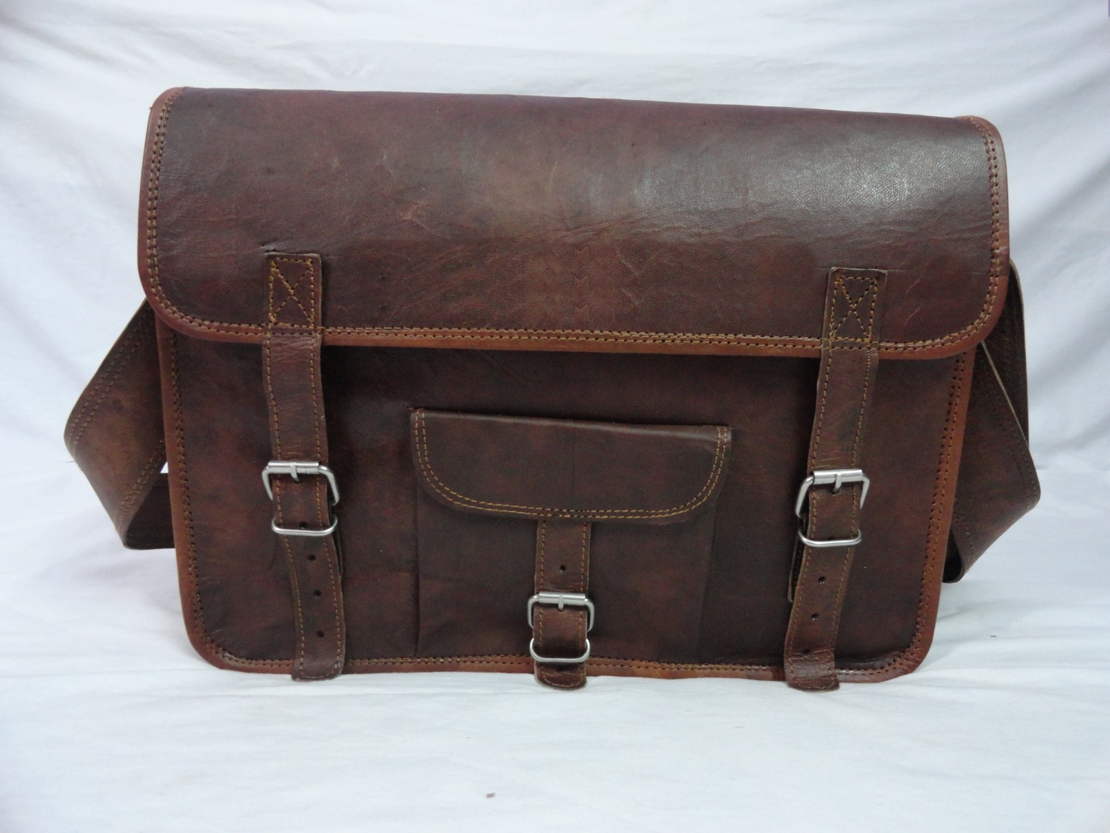 15 In Vintage Leather Messenger Bag Laptop Satchel Office School Shoulder Bags