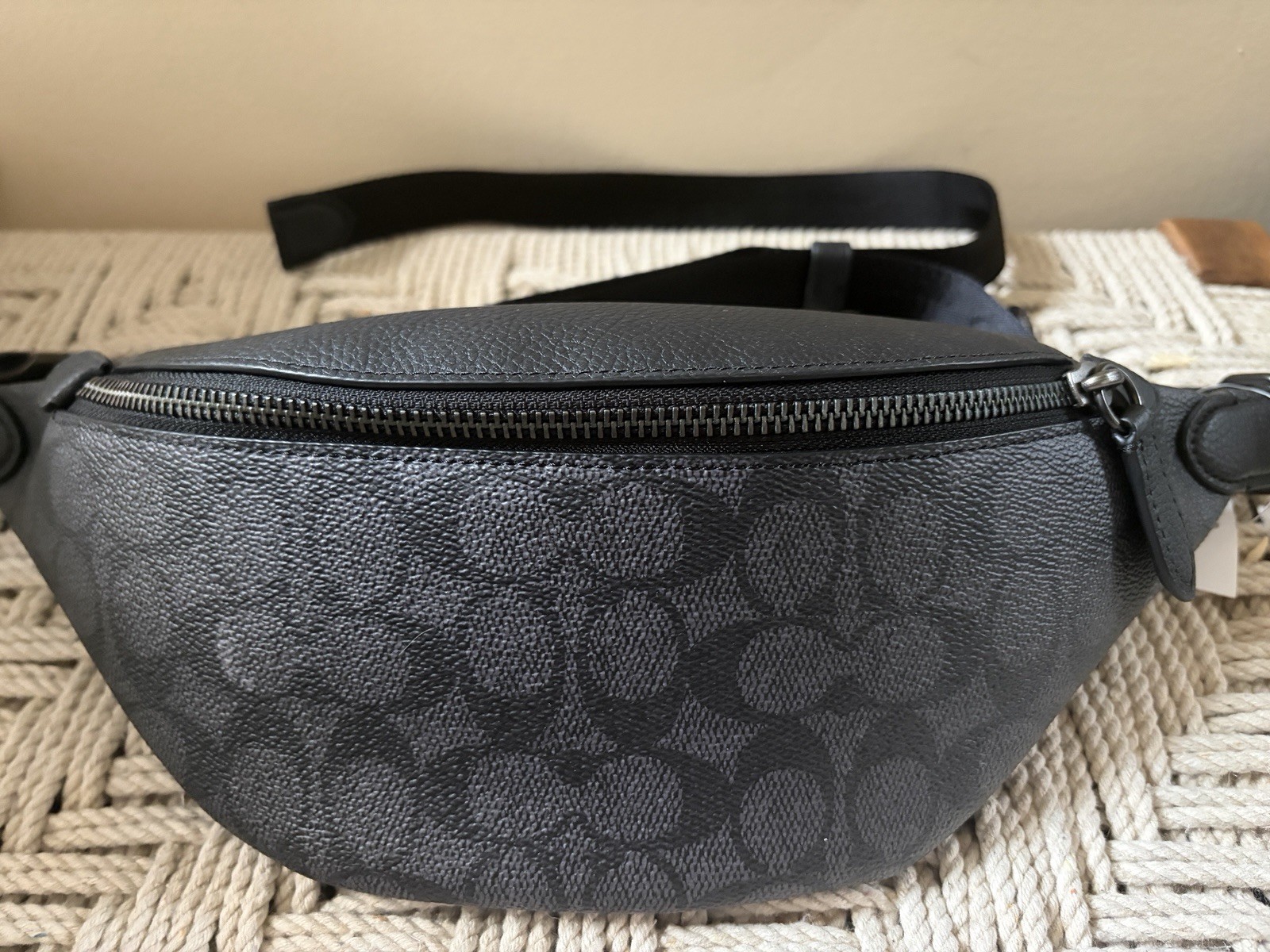 Coach Charter Belt Bag Fanny Pack Signature Jacquard Leather Charcoal Black NWT