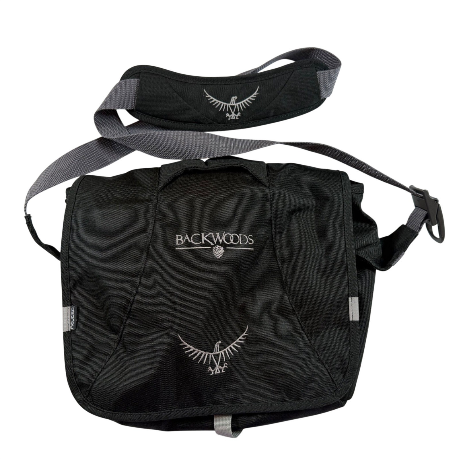 Osprey Backwoods Flap Messenger Bag Black Crossbody Shoulder Bag Strap Logo