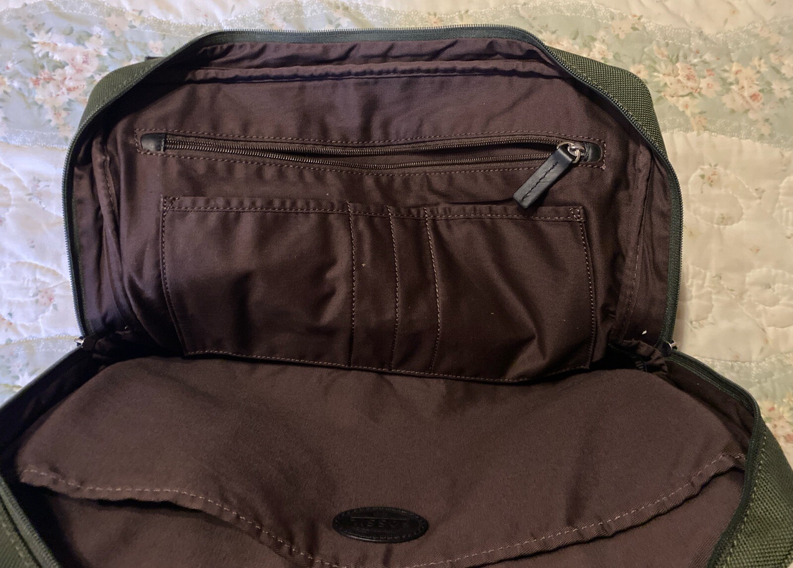 FOSSIL Mercer Army Green Zip Top Work Bag Briefcase Double Handles FLAWS READ