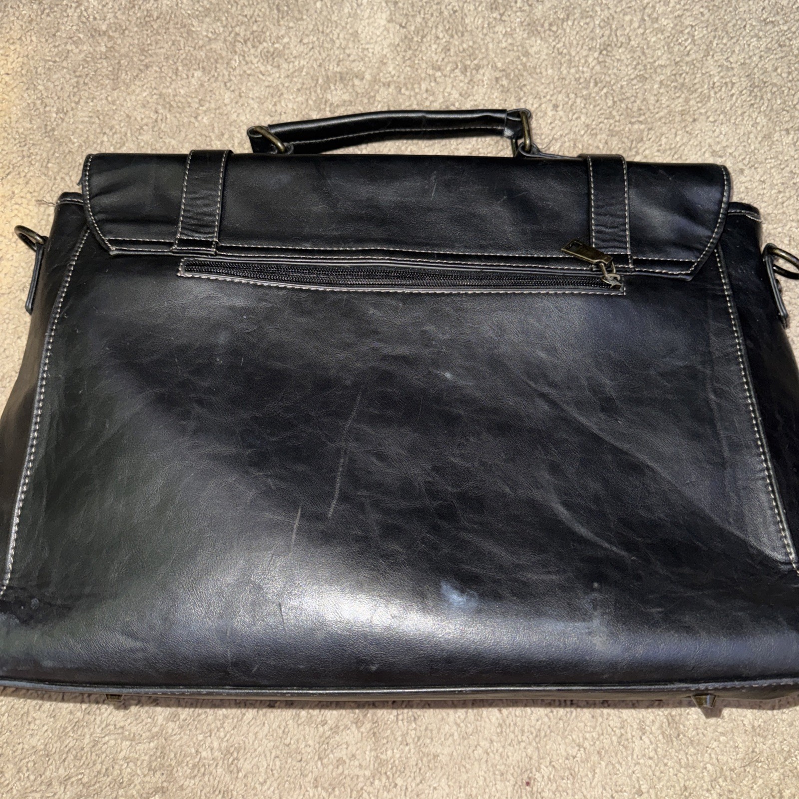 Generic Black Leather Briefcase Laptop Bag Messenger