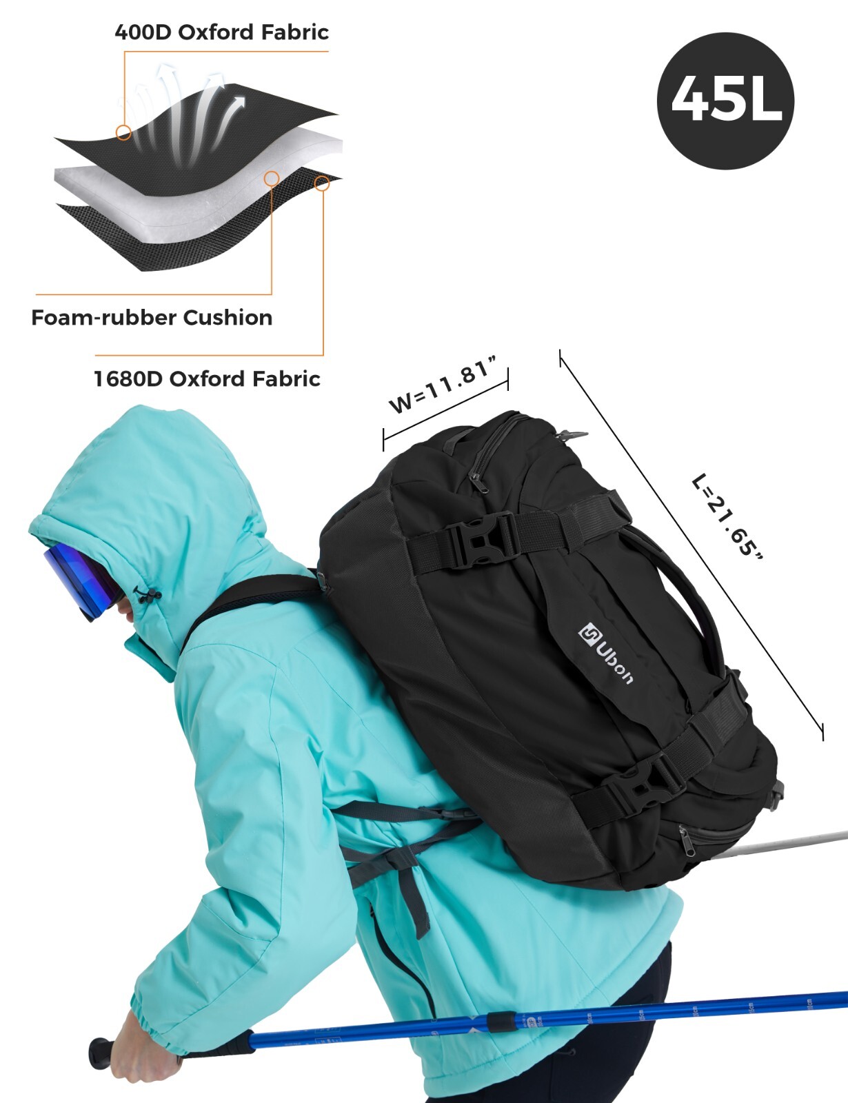 Ubon Large Duffel Bag Weekender Bag with Shoe Compartments Sports Gym Backpack