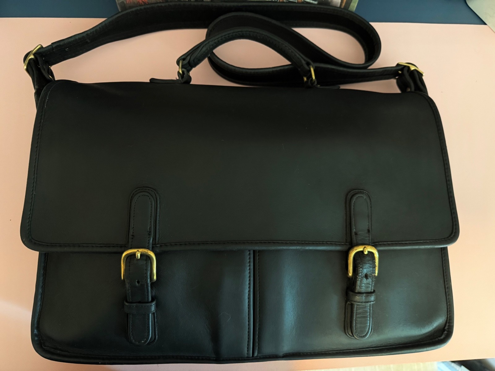Vintage Coach 1970’s Black Leather Briefcase w/ hand & shoulder strap