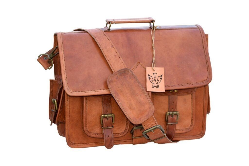 Men’s Genuine Vintage Leather 38cm Messenger Bag Shoulder Laptop Bag Briefcase