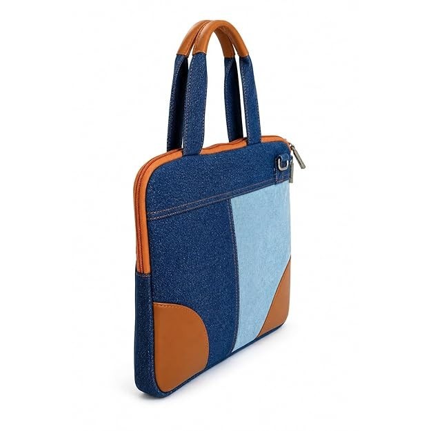 Classic Denim Messenger Laptop Bag, Multicolor, Zipper Closure Formal Style